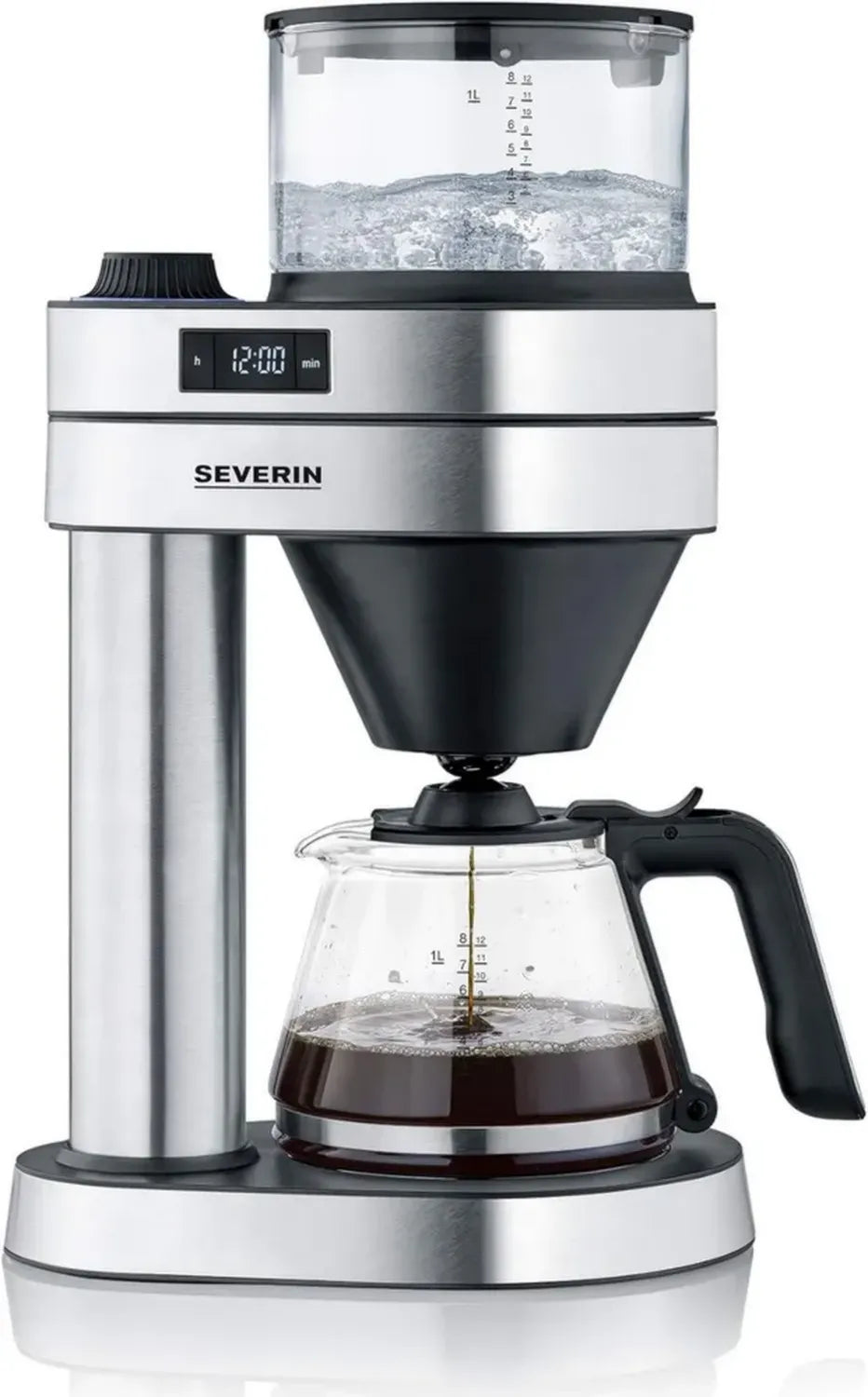 Severin Caprice Filterkaffeemaschine, manuelle Brühtechnik, bis zu 8 Tassen, Glaskanne, Timer, Edelstahl/schwarz
