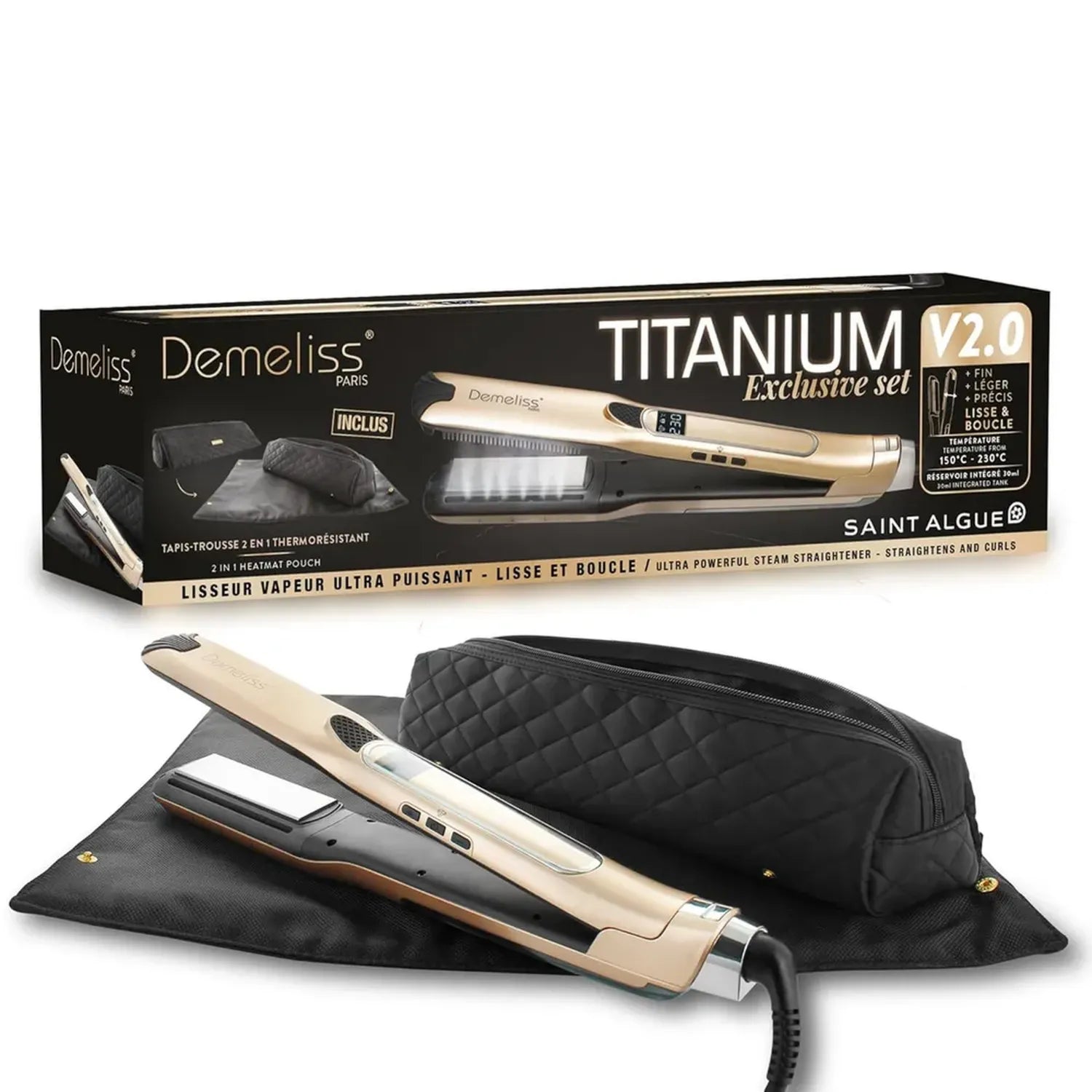 Demeliss Saint Algue Dampfglätter Set mit Titan, 2-in-1 Matte, Feuchtigkeitspflege, alle Haartypen