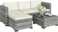Outsunny 5-teiliges Polyrattan Lounge-Set mit Ecksofa, Hocker und Tisch, Gartenmöbel für 4 Personen, Grau und Cremeweiß