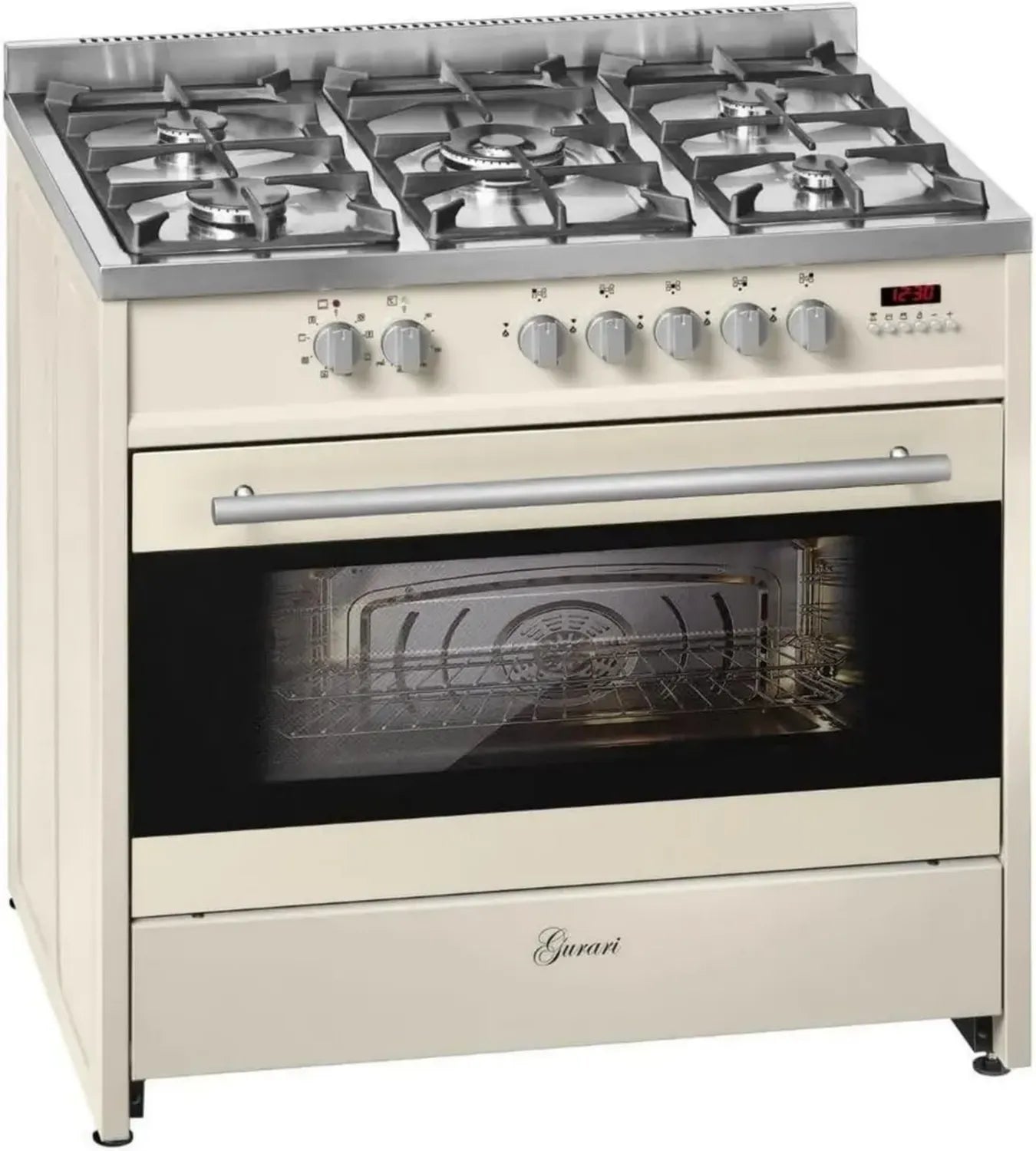 Gurari 90 cm Gas-Elektro-Herd mit 121 L Volumen und 4 kW WOK-Brenner für Erd- und Flüssiggas
