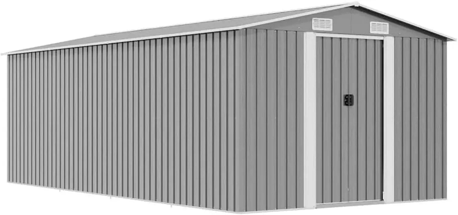 Großes Garten-Gerätehaus aus Stahl mit Belüftung und Schiebetüren, 257x489x181 cm, wetterfest