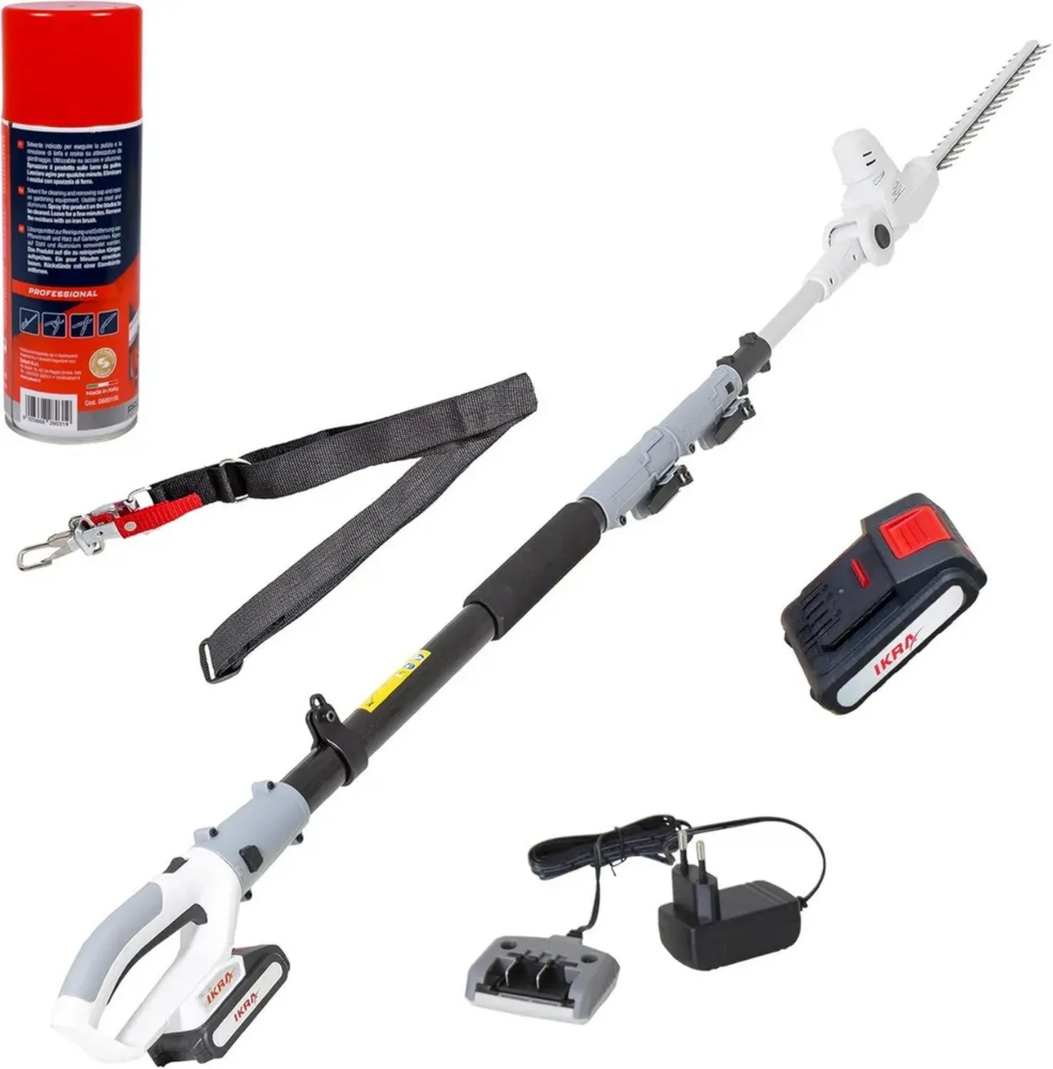 IKRA 20V Akku-Teleskop-Heckenschere, mit Schultergurt und Pflegespray