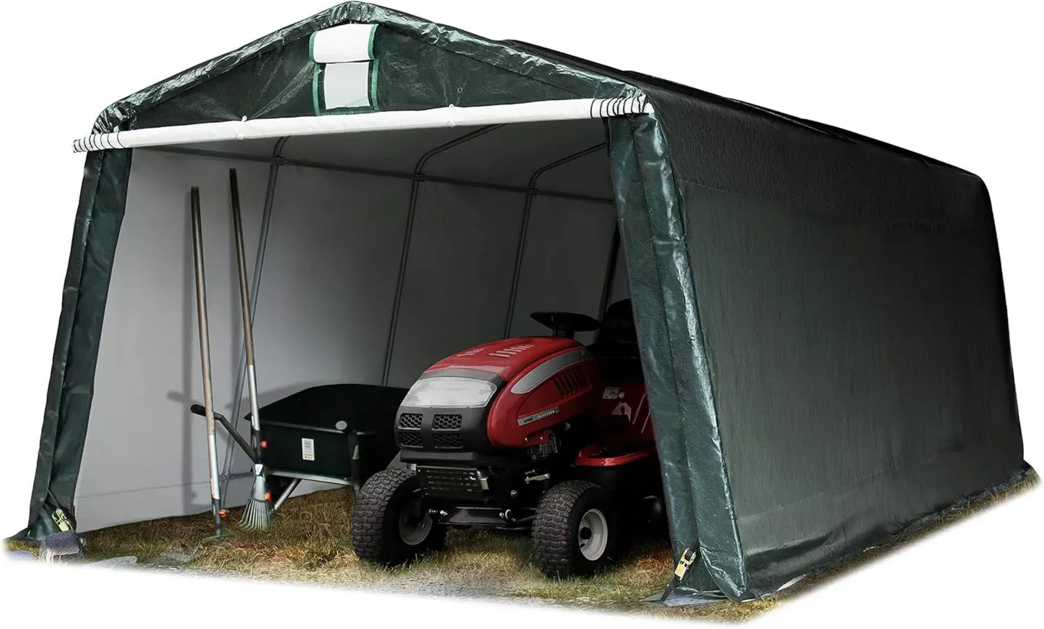 TOOLPORT Allzweck-Garagenzelt 3,3 x 6,2 m Grün – Robustes Stahlrohr mit PE-Plane 450 N, Wetter- und UV-Schutz