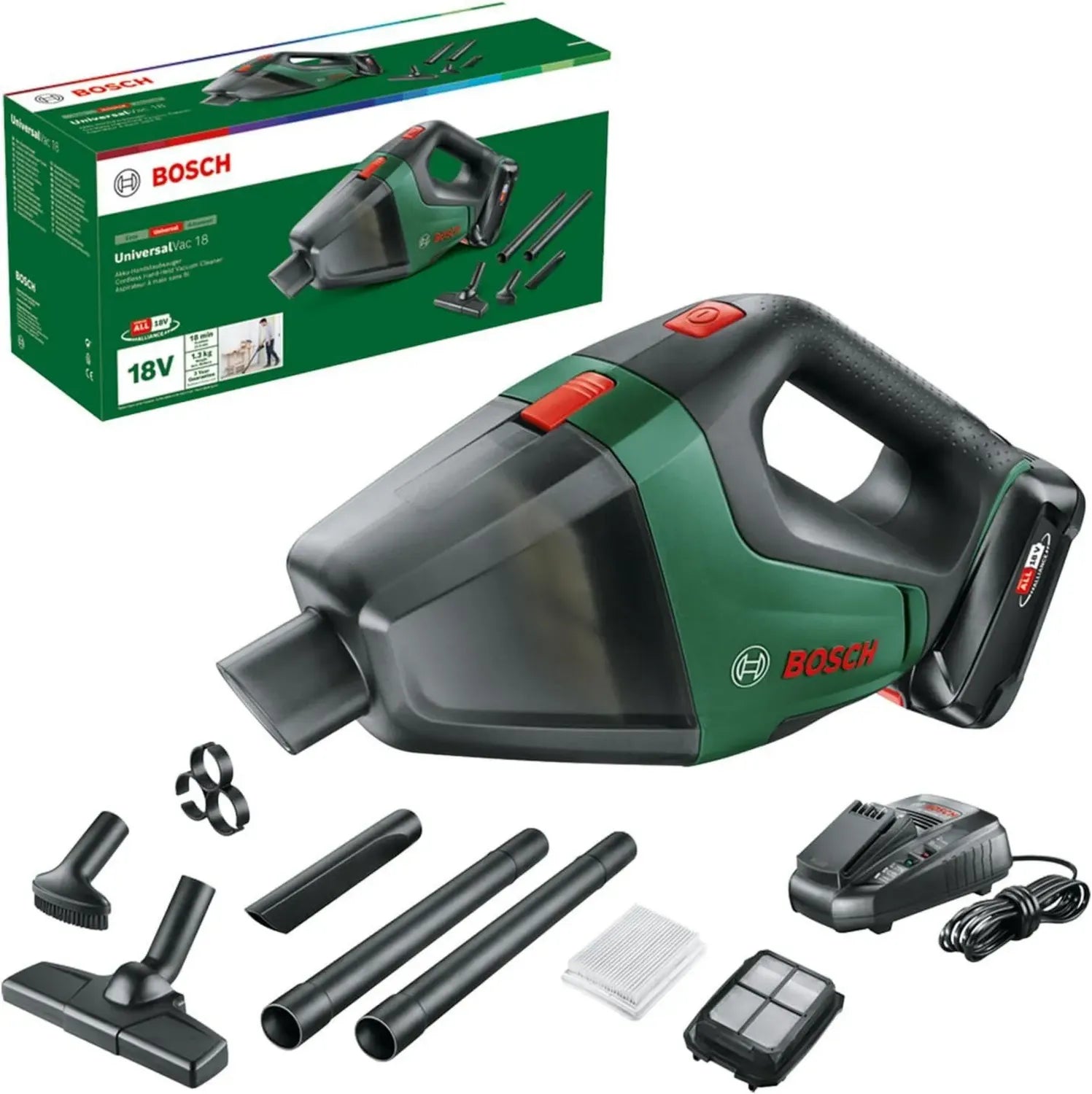 Bosch Kabelloser Staubsauger UniversalVac 18 mit 2,5 Ah Akku, 18V System, Kartonverpackung