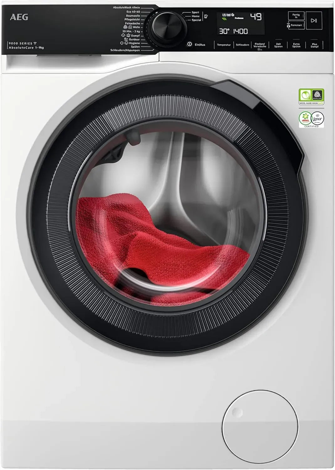 AEG WiFi Waschmaschine 9000 Serie, 9 kg, AbsoluteCare & SoftWater, Leise, ProSteam, Mengenautomatik, Nachlegefunktion, 1400 U/min