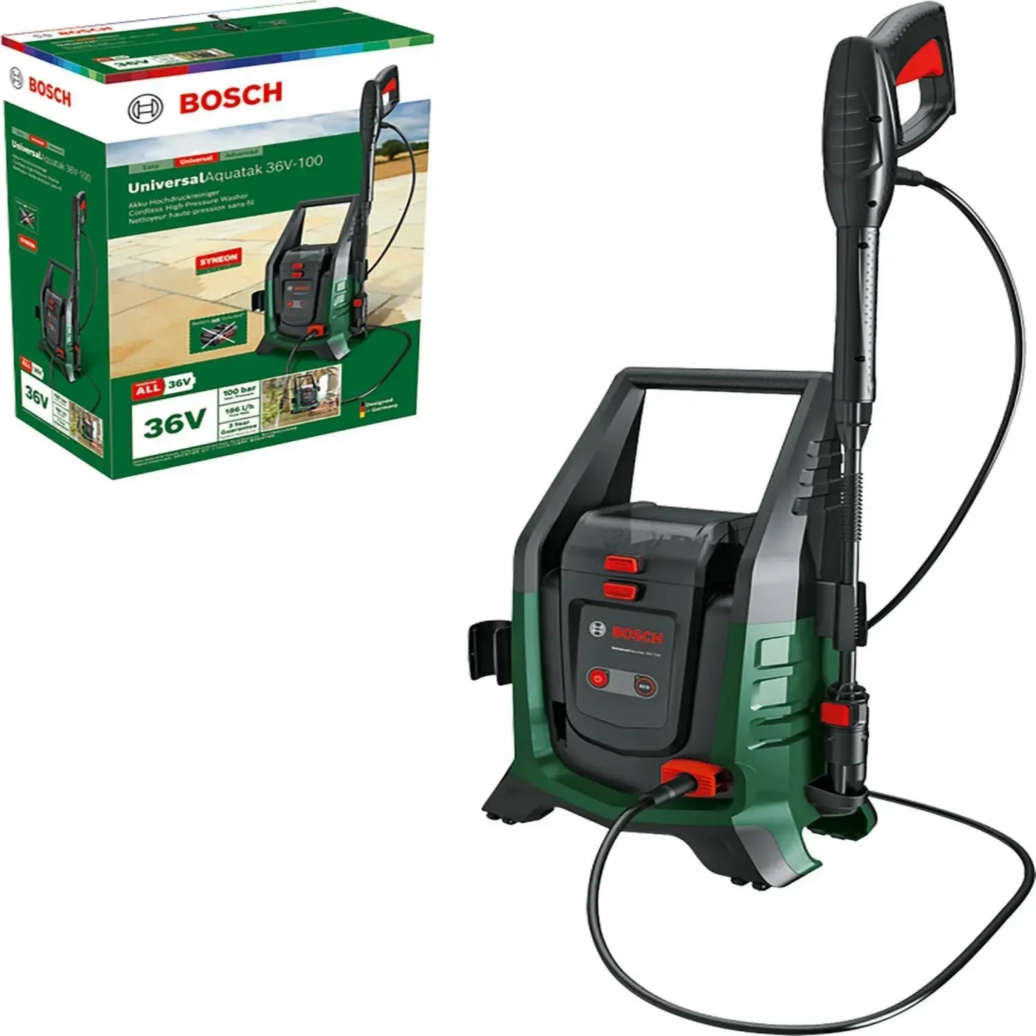 Bosch Akku-Hochdruckreiniger UniversalAquatak 36V-100, ideal für Haus und Unterwegs, 36V-System, bis zu 45 Min Laufzeit