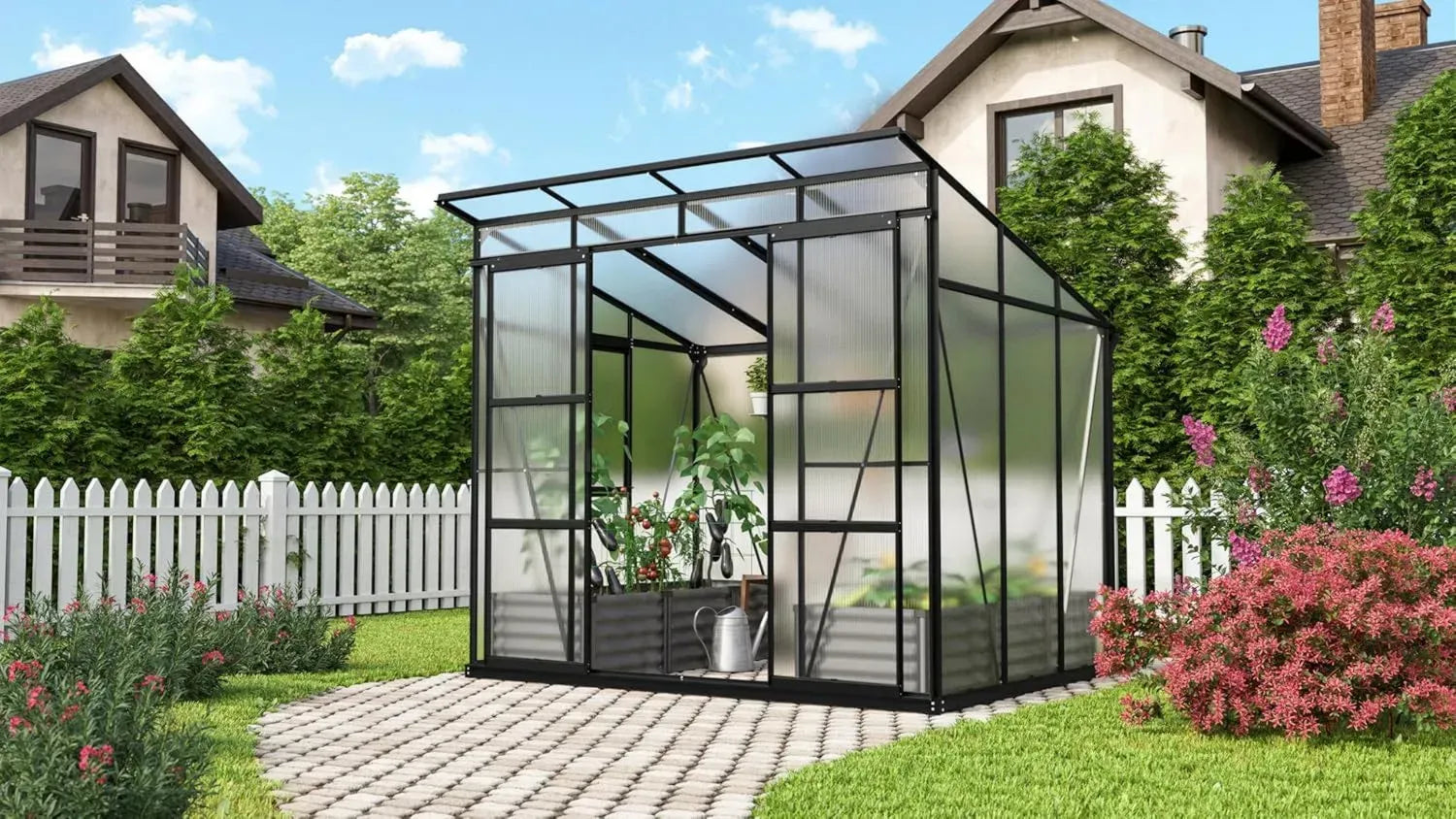 Vitavia Freya 5900 Gewächshaus, Schwarz, 5,9 m², 6 mm Polycarbonatplatten | Wetterbeständiges & stabiles Gewächshaus | Ideal für Gemüse & Pflanzen | Langlebig & robust