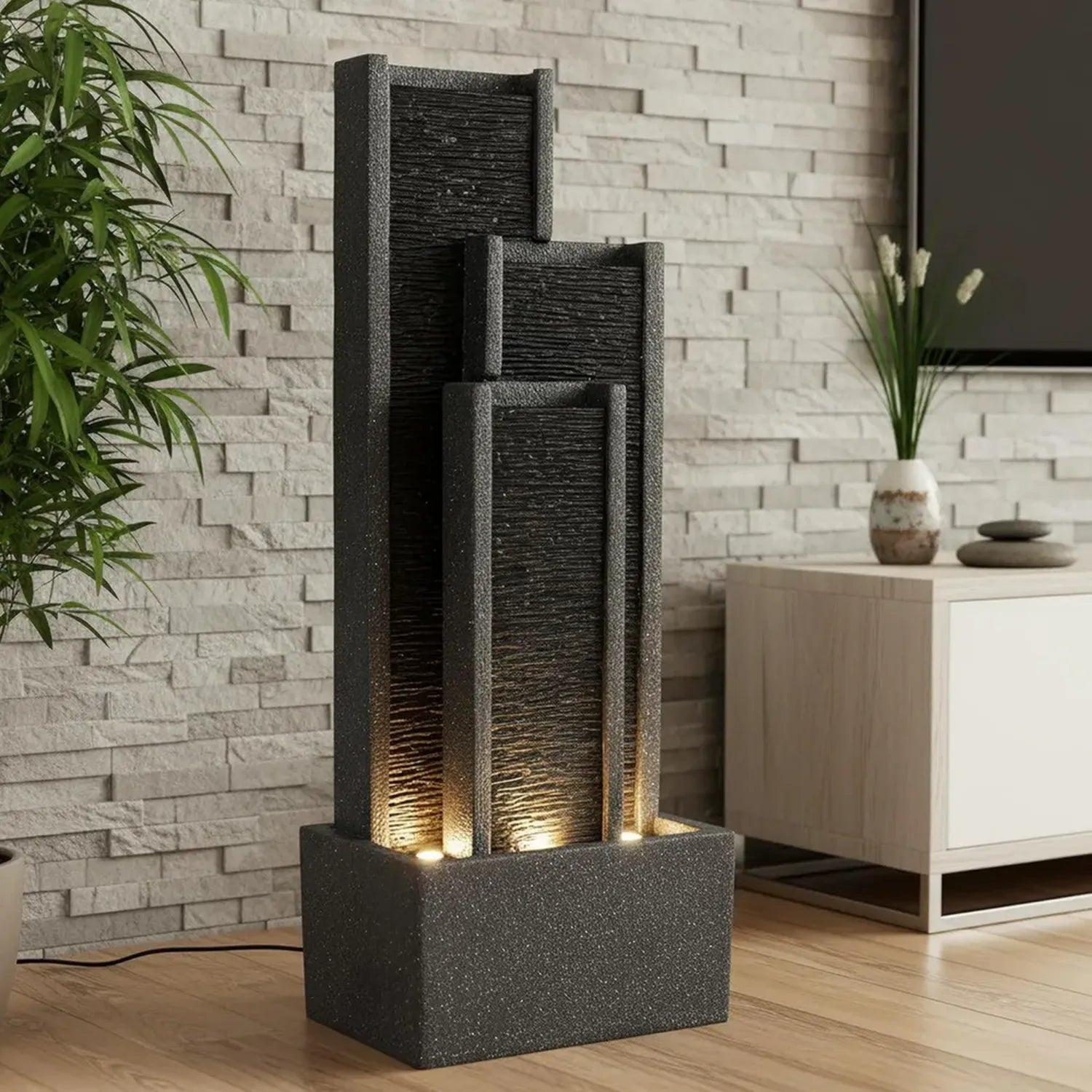LED-beleuchteter Wasserfall-Gartenbrunnen 99 cm - Dekorative Wasserspiele für Innen- und Außenbereich