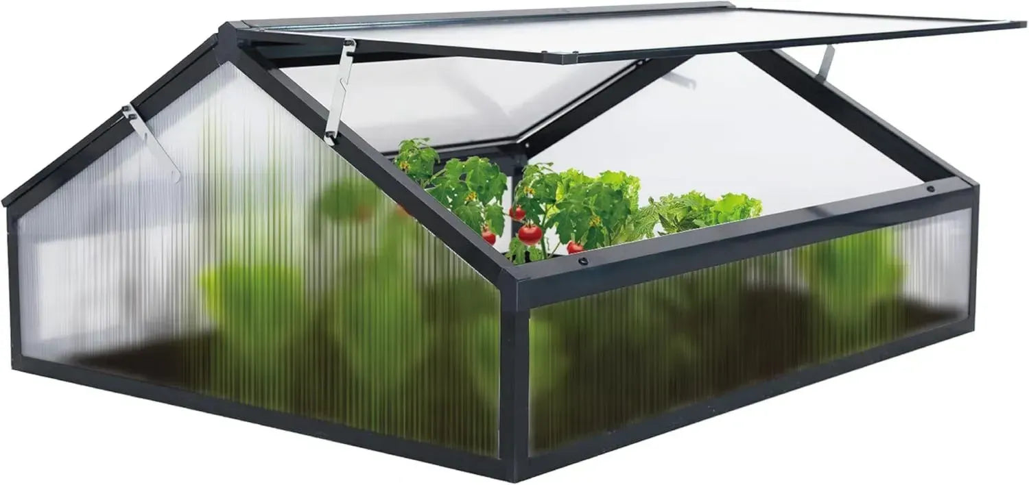 Kompaktes Aluminium Gewächshaus für Tomaten und Pflanzen, lichtdurchlässig, 117x97x53cm, Schwarz