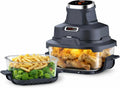 Intelligente Heißluftfritteuse mit Glasbehälter, 4-in-1 Air Fryer – 4L + 1,5L Turbo Tower Pro – Ideal zum Backen, Aufwärmen & Frittieren – Kompakt & Tragbar – Schwarz