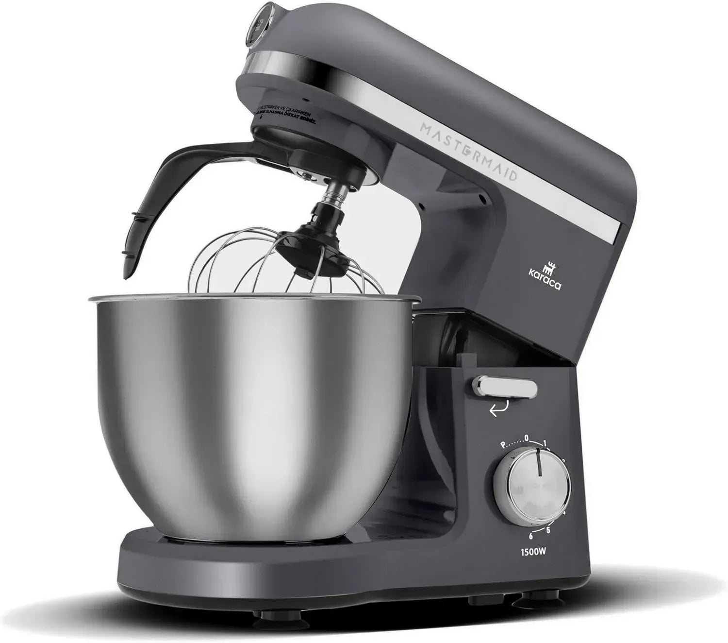 Karaca Mastermaid Chef Pro Küchenmaschine 1500W, Space Gray, 5L, Geschwindigkeitseinstellung, Knethaken und Rührbesen