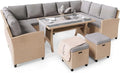 di volio Garten-Lounge-Set Livorno aus Polyrattan mit Ecksofa, Tisch und Hockern, inklusive Fleecedecke in Beige
