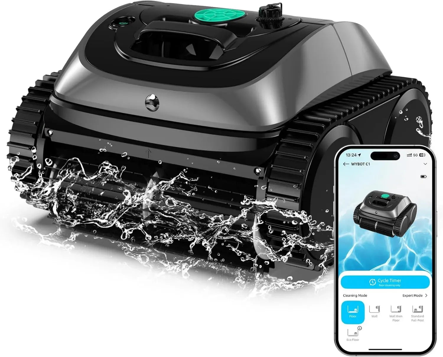 WYBOT C1 Poolroboter mit Akku – Intelligente Routenplanung, vollautomatischer Poolreiniger für Boden, Wasserlinie und Wände, leistungsstarker Dreifachmotor, 150 Minuten Laufzeit, 150 m² – Grau