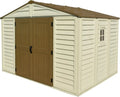 Duramax Geräteschuppen aus Kunststoff 10 x 8 mit Fenster und Metallfundament, pflegeleicht, robust in Beige und Braun
