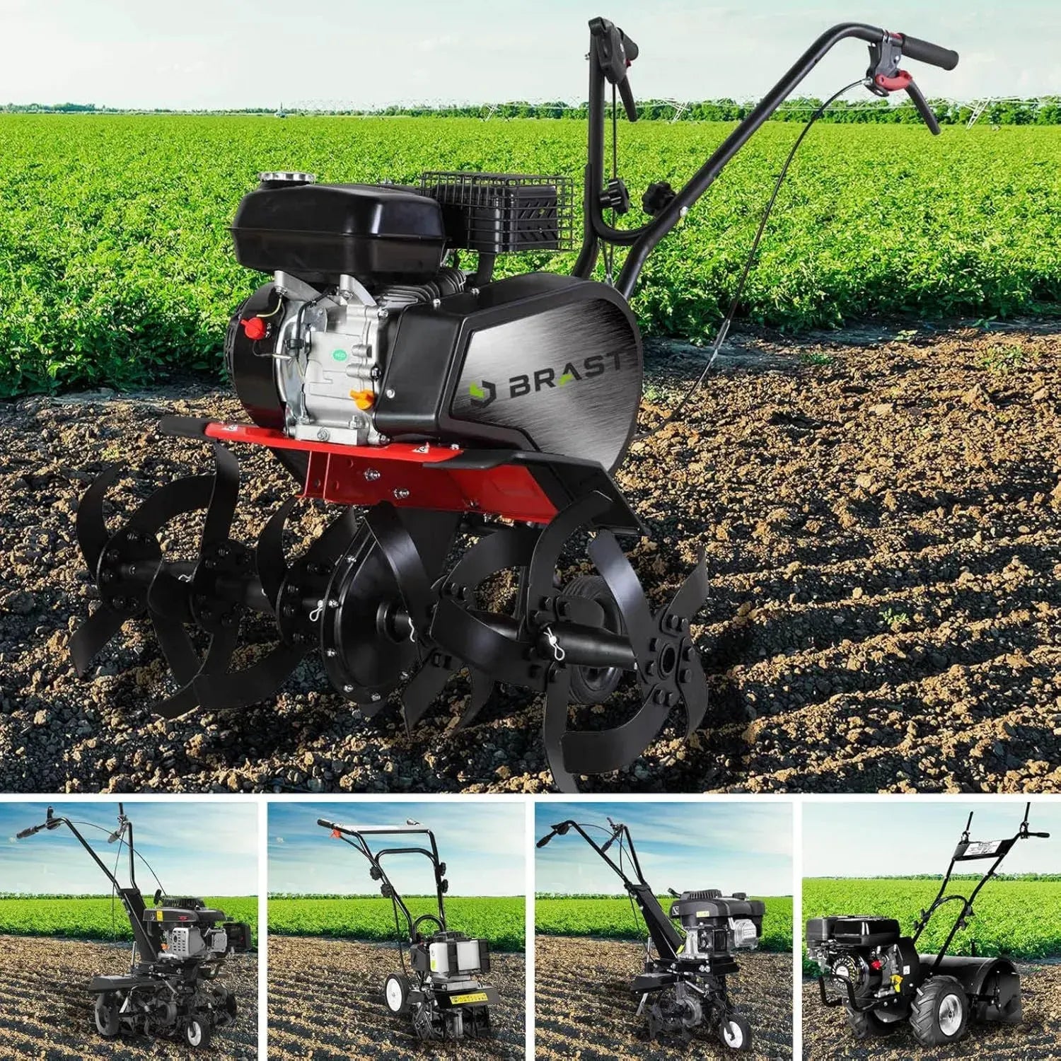 BRAST Benzin-Gartenfräse 7PS, Arbeitsbreite 25-85cm, 6 Modelle, mit Stahlrahmen & Transportrad