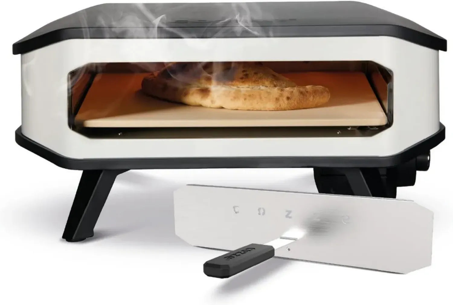 cozze® 17' Elektrischer Pizzaofen mit Pizzastein, 230V/2200W, Digitale Steuerung, inklusive Frontabdeckung, Schwarz