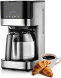 KEINVE Programmierbare Edelstahl-Kaffeemaschine mit Thermokanne, LED-Display, 10 Tassen, Warmhalteplatte