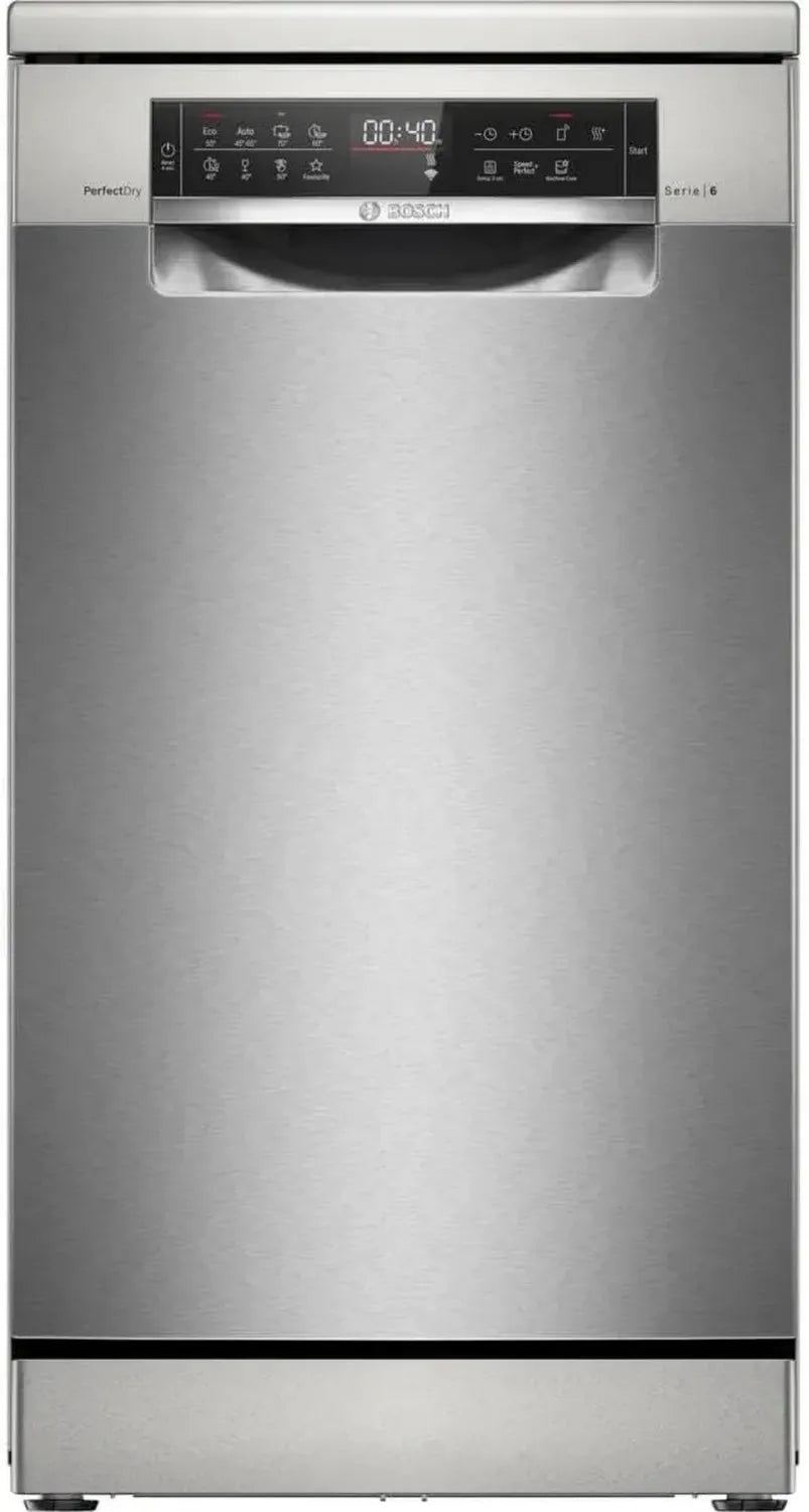 Bosch Serie 6 Freistehender Geschirrspüler 45 cm, Smarte Technologie, Besteckschublade, Leise Spülmaschine mit Zeolith-Trocknung, Höhenverstellbarer Oberkorb, AquaStop-Schutz