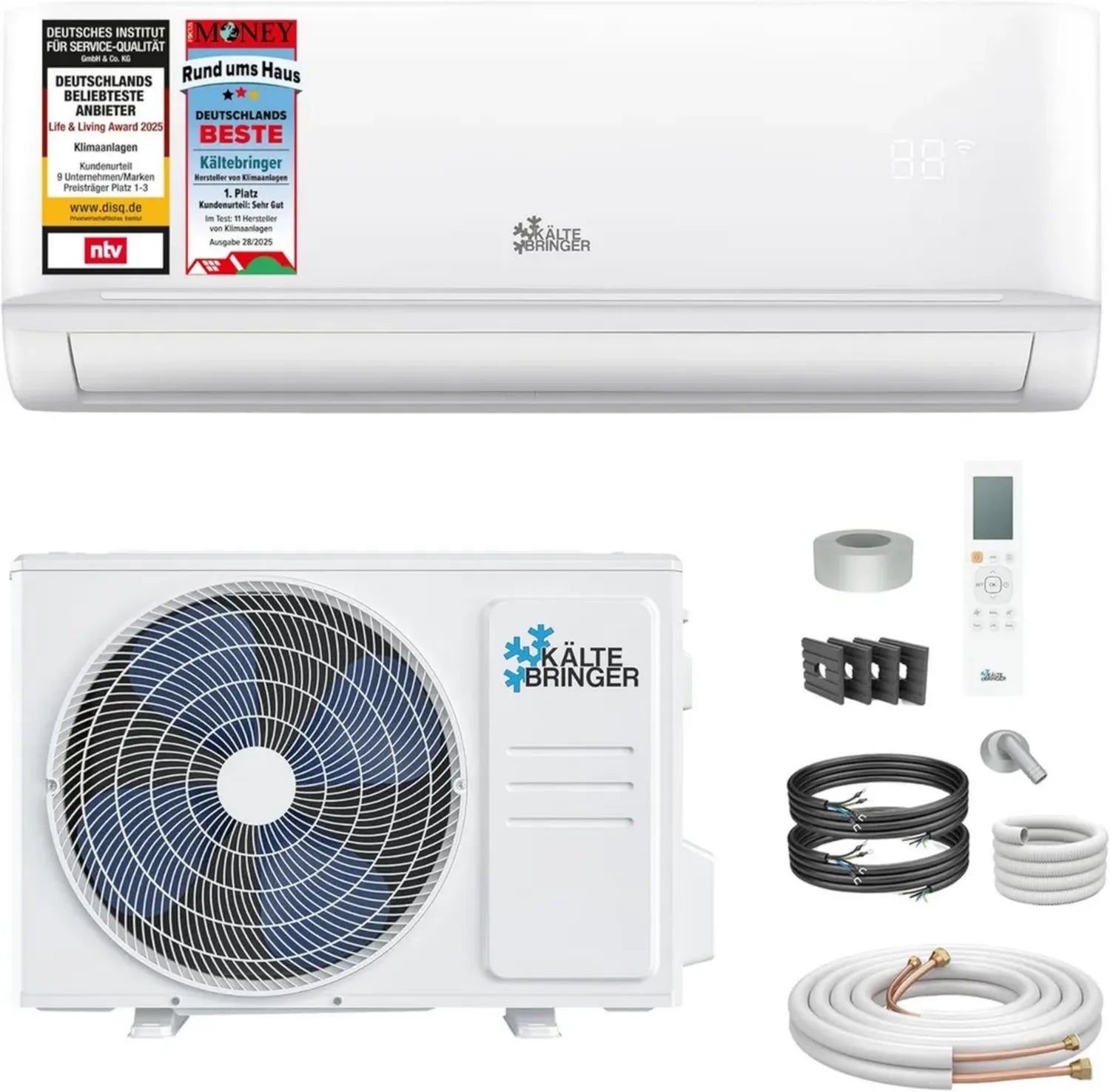 Leise Split-Klimaanlage 18000 BTU mit Heiz- und WiFi-Funktion, für Räume bis 91 qm, inkl. 5m Kupferleitung