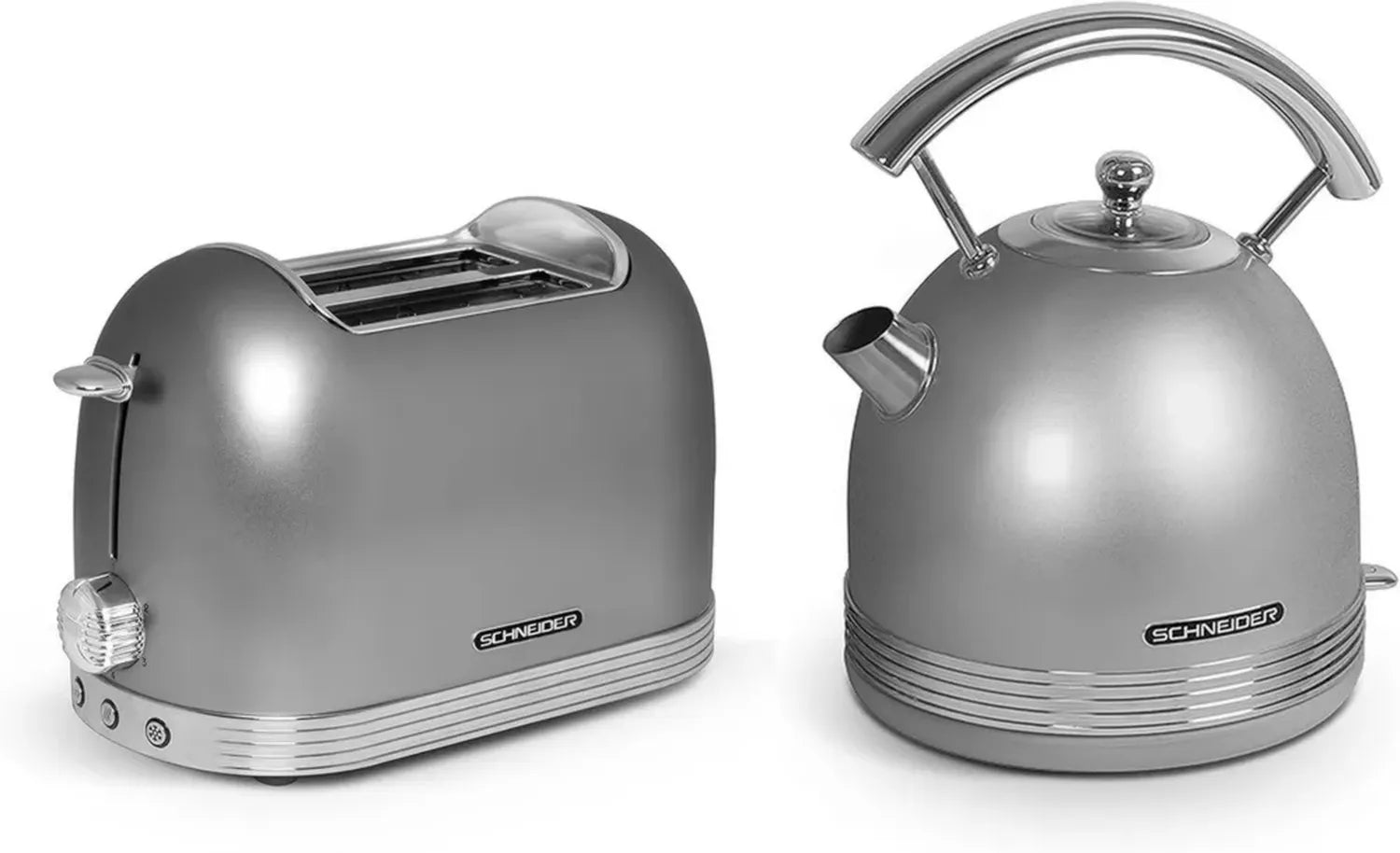 SCHNEIDER Retro Frühstücksset – Toaster und Wasserkocher, 1,7 l, 360° Basis, Überhitzungsschutz, 6 Bräunungsstufen, Krümelschublade