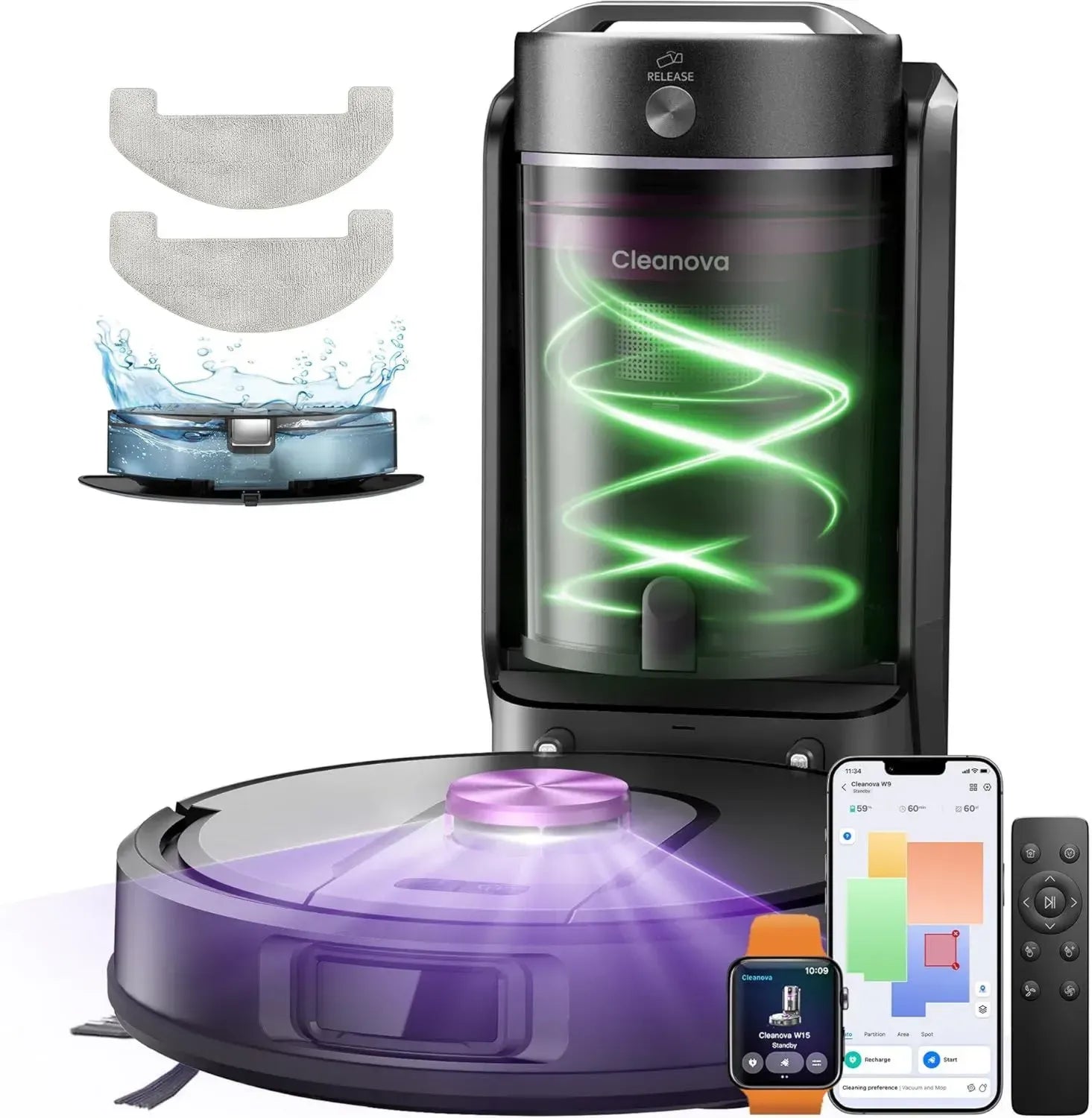 Vexilar W15 Saugroboter mit Wischfunktion, Beutellose Absaugstation, 10000Pa Saugkraft, LiDAR-Navigation, 3-in-1 Reinigung, 180 Min Laufzeit, App- & Sprachsteuerung