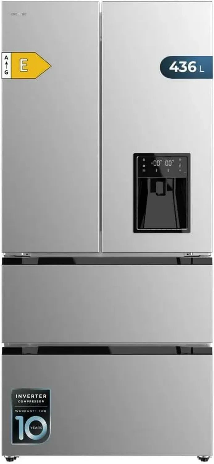 Cecotec Gefrierschrank 436L mit Wasserspender, Inverter Plus, Total No Frost, Türalarm, Edelstahl