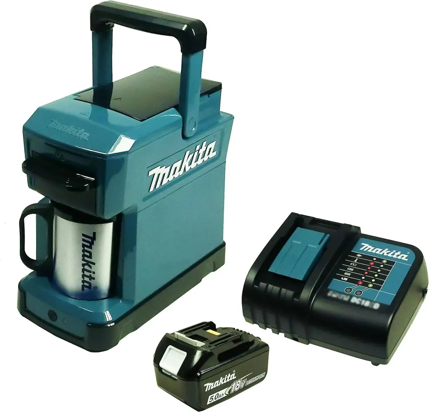 Makita DCM501 Kabellose Kaffeemaschine mit 5 Ah Akku und Ladegerät