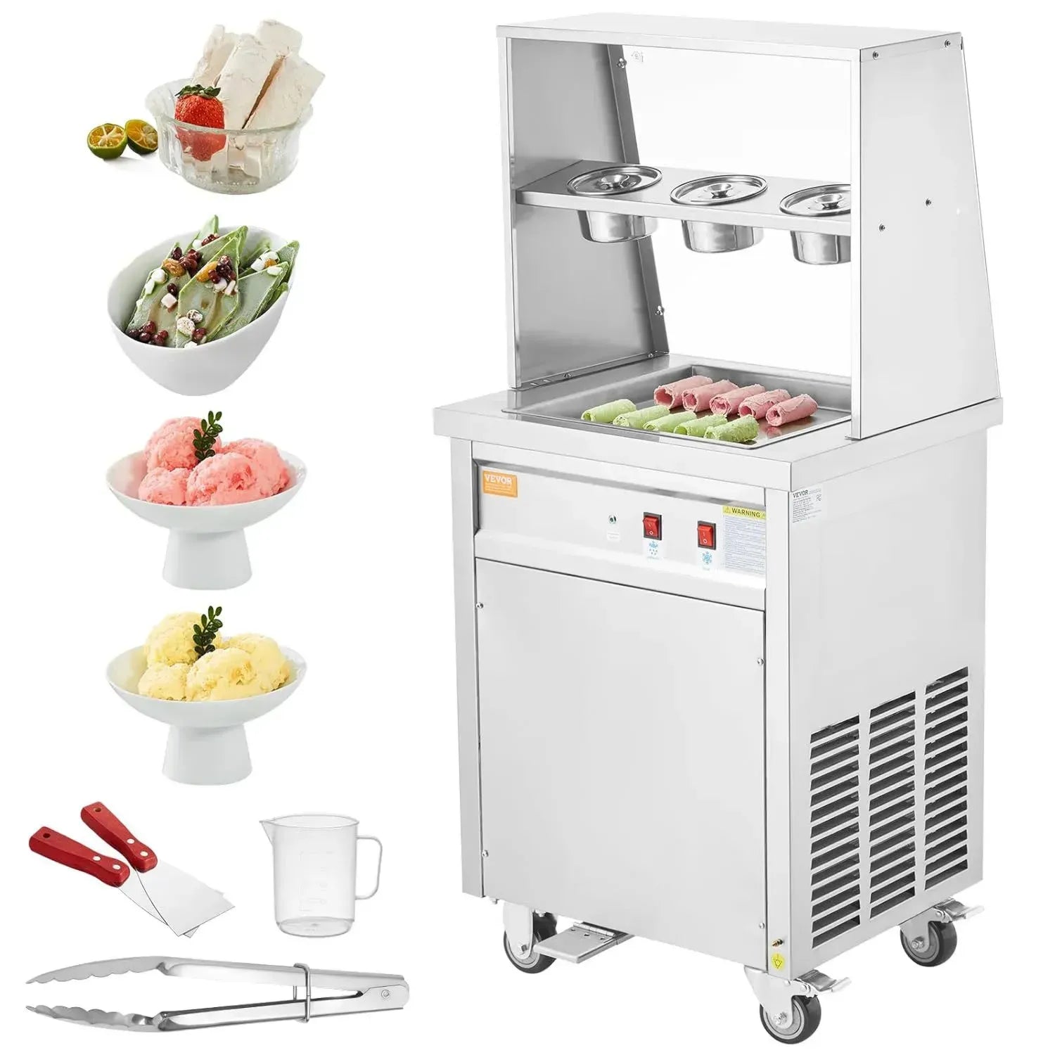 VEVOR Profi-Eisrollenmaschine, 35,4 cm Edelstahlpfanne, Inklusive Kompressor und Schaber