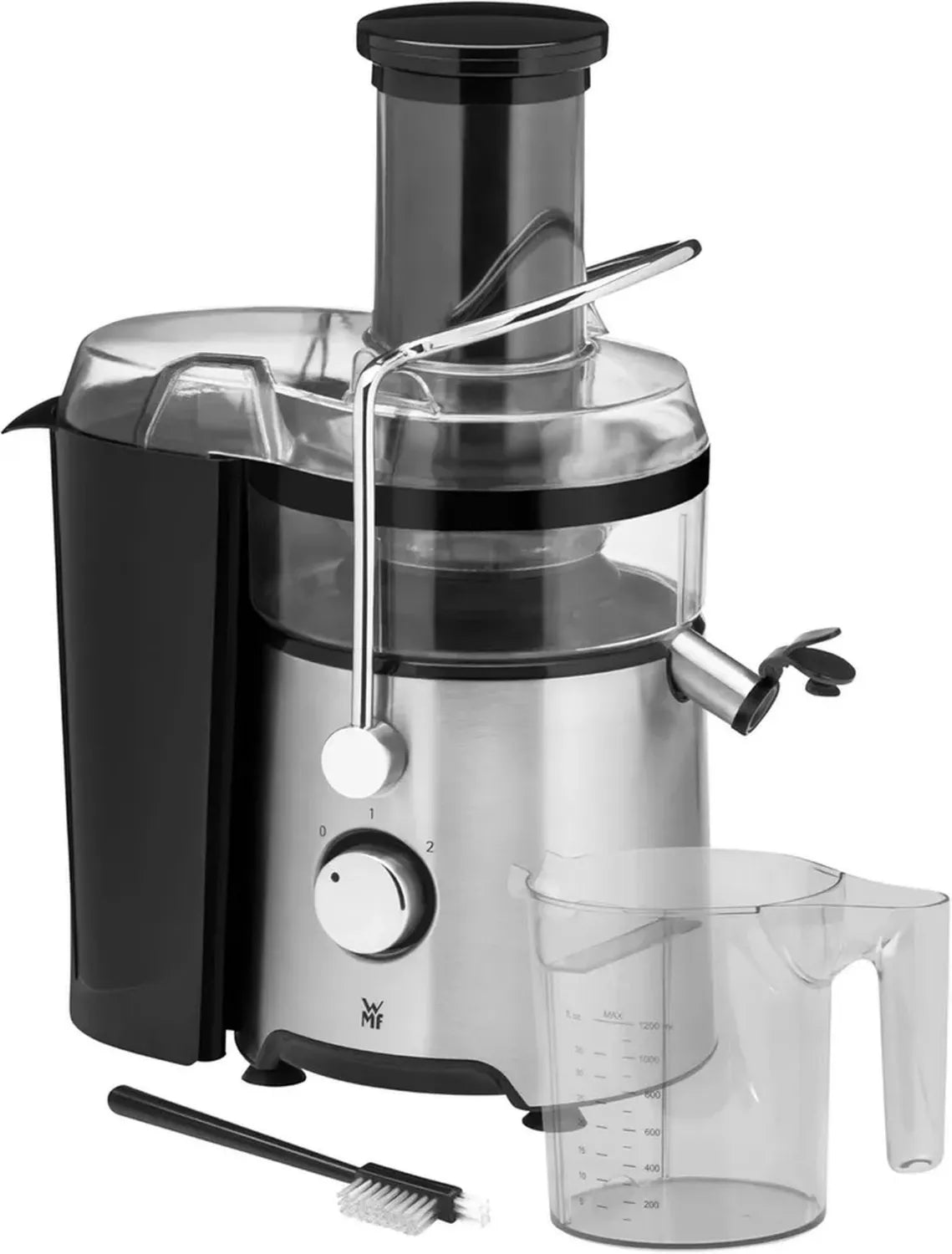 WMF Edelstahl Slow Juicer 500W – Elektrische Saftpresse für Obst und Gemüse, 1,2L Saftkrug, Schaumfilter, Zweistufige Geschwindigkeit