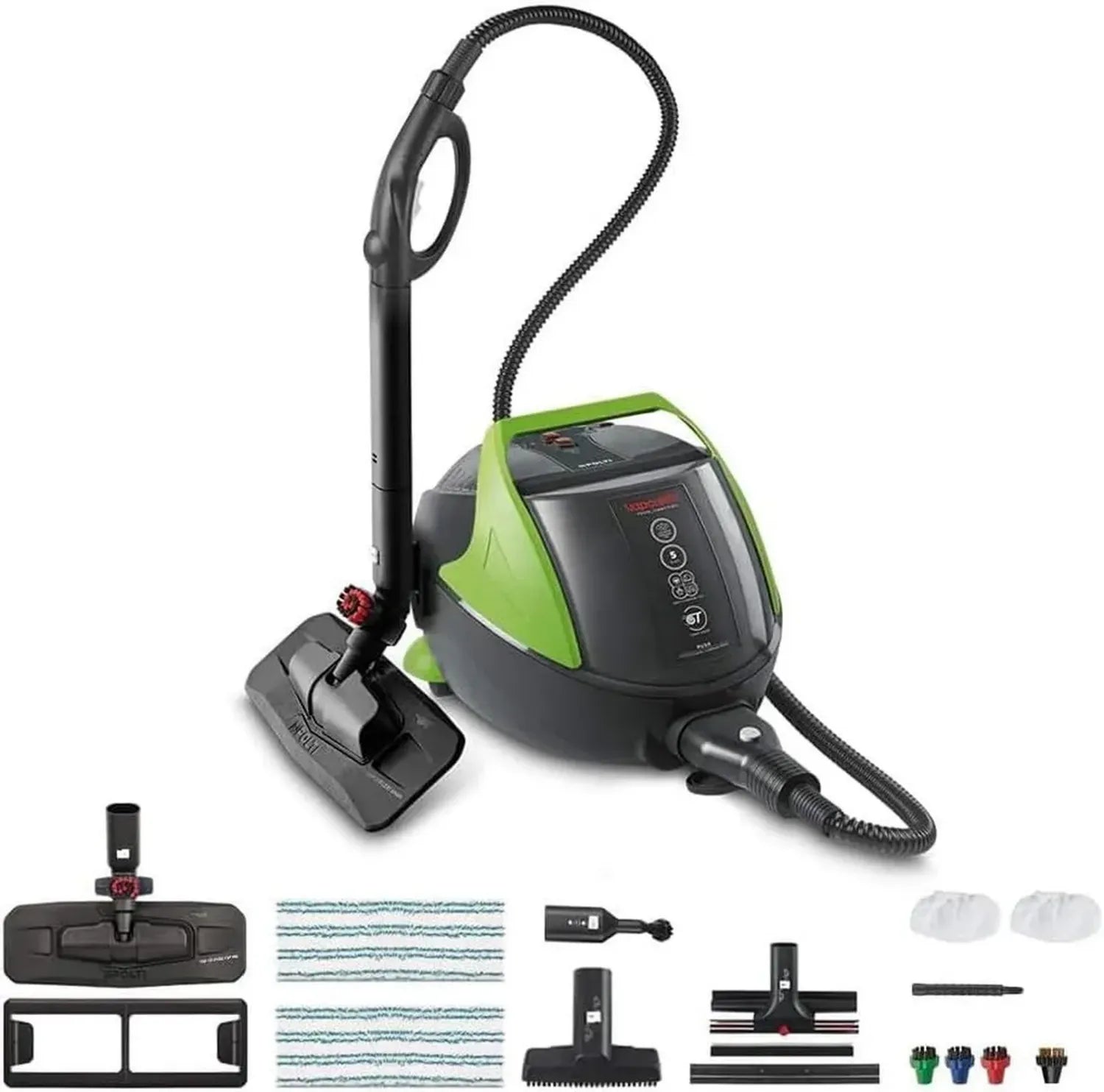 Polti Vaporetto Pro 95 Turbo Flexi Dampfreiniger, 5 Bar Druck, 1100 W, Unbegrenzte Nutzung, Eco-Modus, 14 Zubehörteile, Made in Italy, Schwarz/Grün