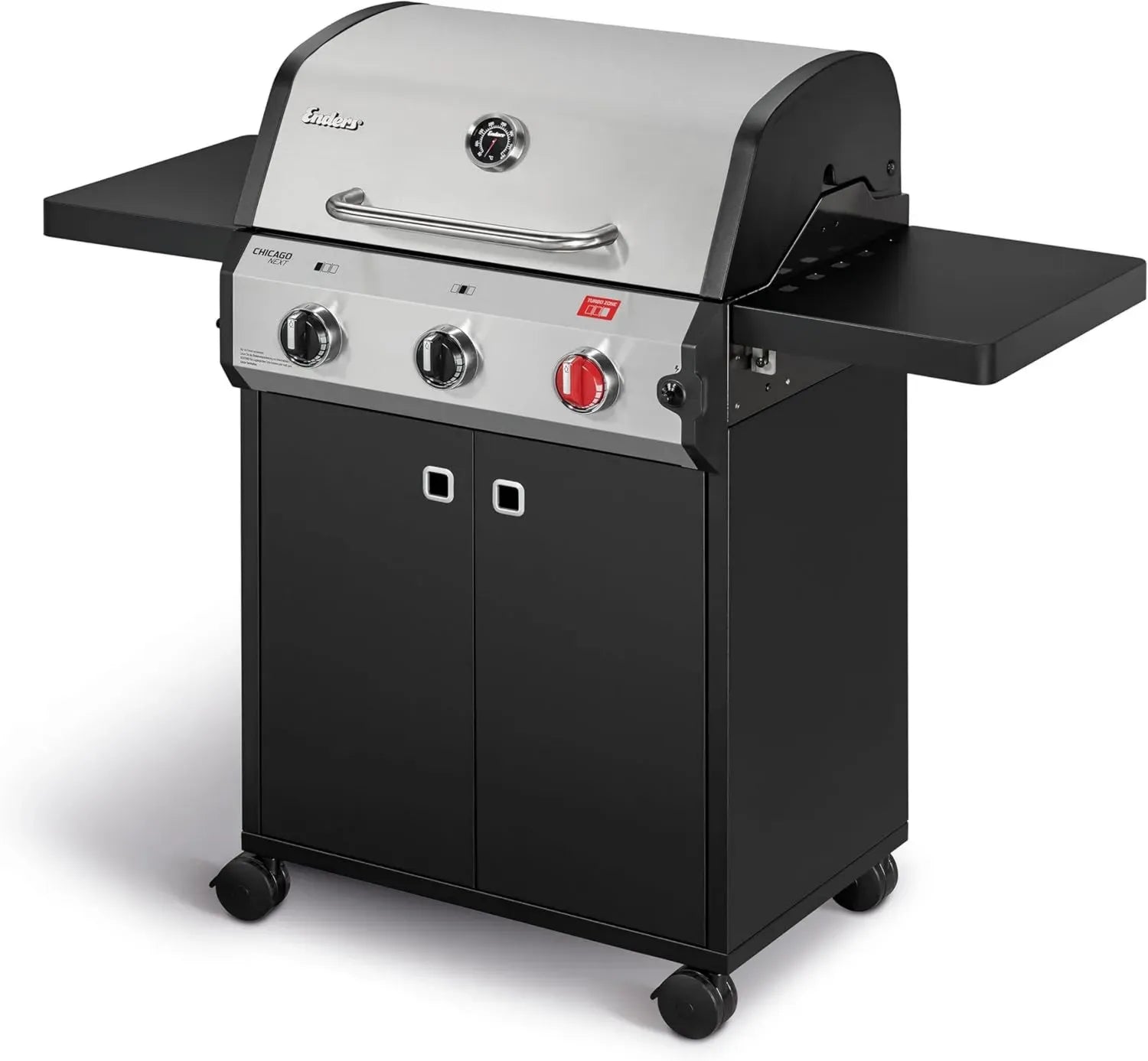 Enders Chicago Next 3 R Turbo Gasgrill, 3 Edelstahlbrenner, doppelwandige Haube, klappbare Seitenablagen, Thermometer integriert, 10,6 kW, 800°C Turbo Zone