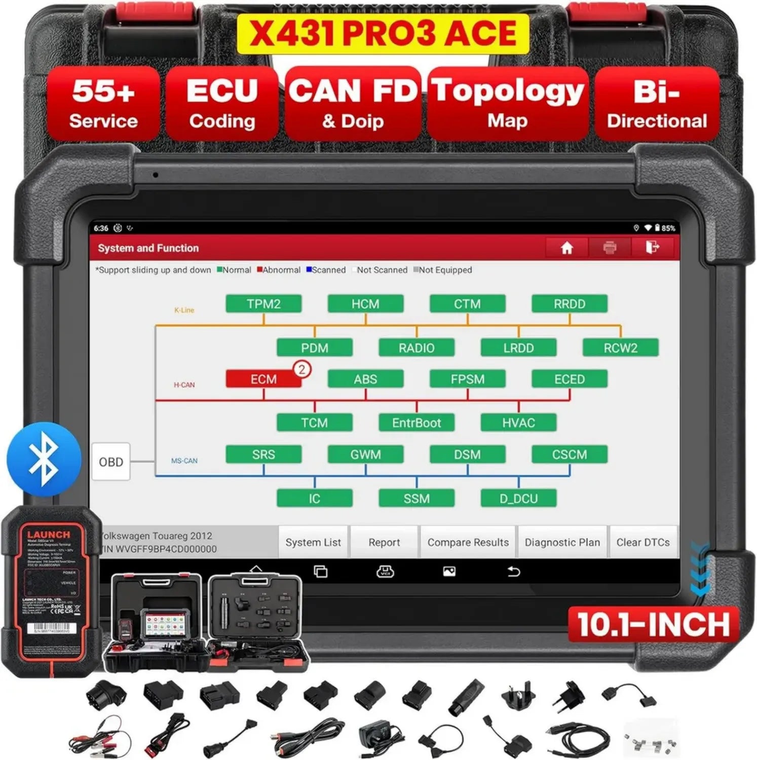 LAUNCH X431 PRO3 ACE KFZ-Diagnosetool mit Topologie Mapping, Online-Codierung, CANFD und DoIP, über 55 Funktionen, inkl. OBD1-Adapter, 10.1 Zoll Display