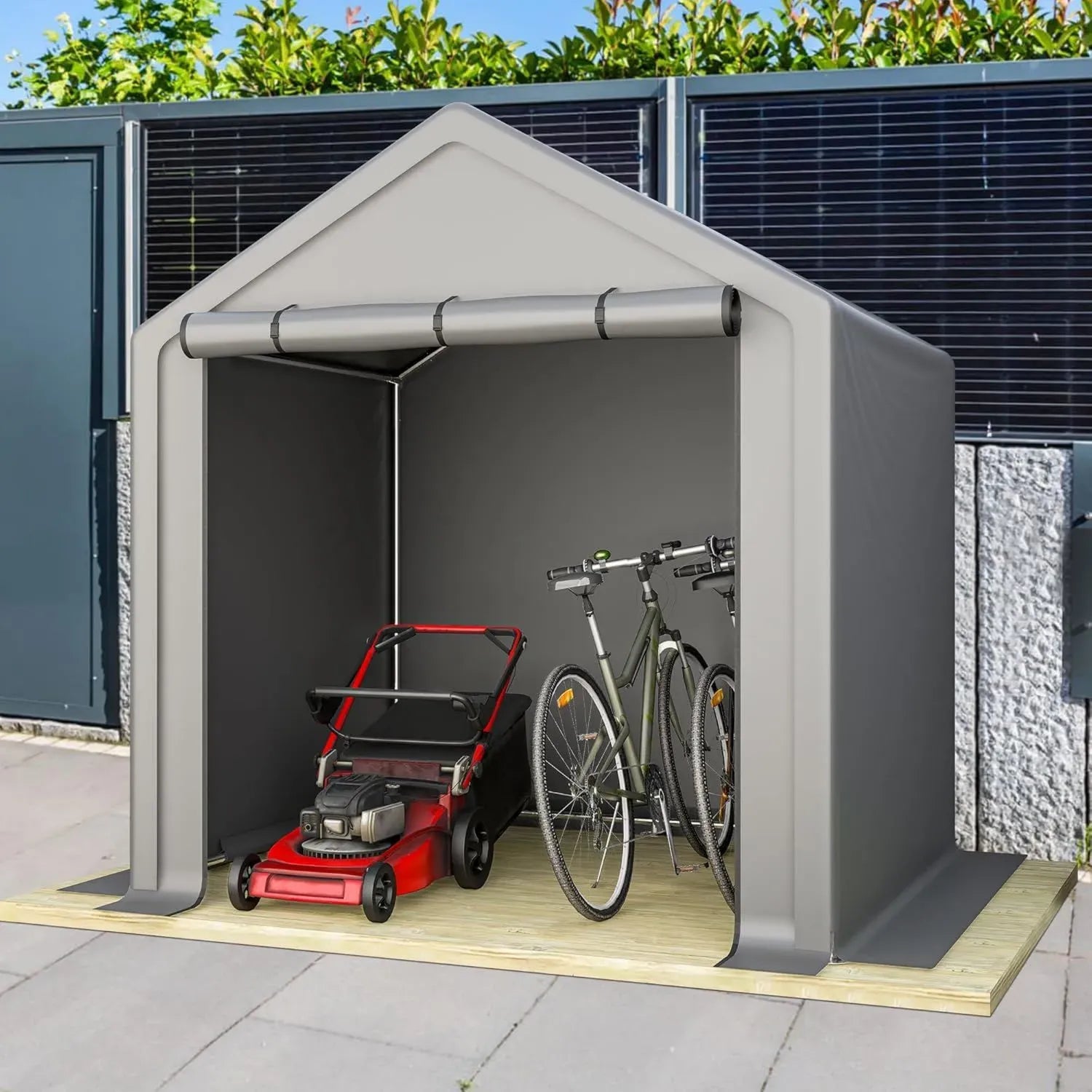 Robuste Carport-Garage 3x6m Grau – Wetterfest mit Rollfenstern und Abnehmbaren Seitenwänden – Ideal als Lagerzelt, Stallzelt oder Fahrzeugschutz