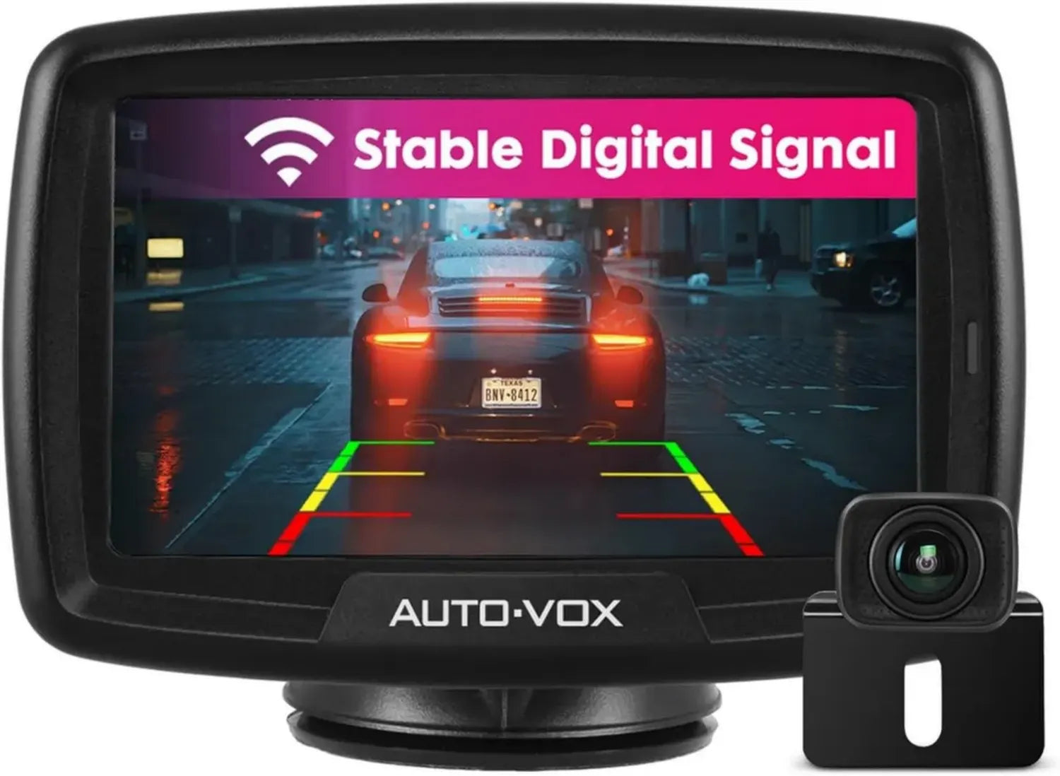 AUTO-VOX Kabellose Rückfahrkamera CS2 mit 4,3 Zoll LCD, IP68-wasserdicht, Nachtsicht, interner Antenne und einfacher Montage
