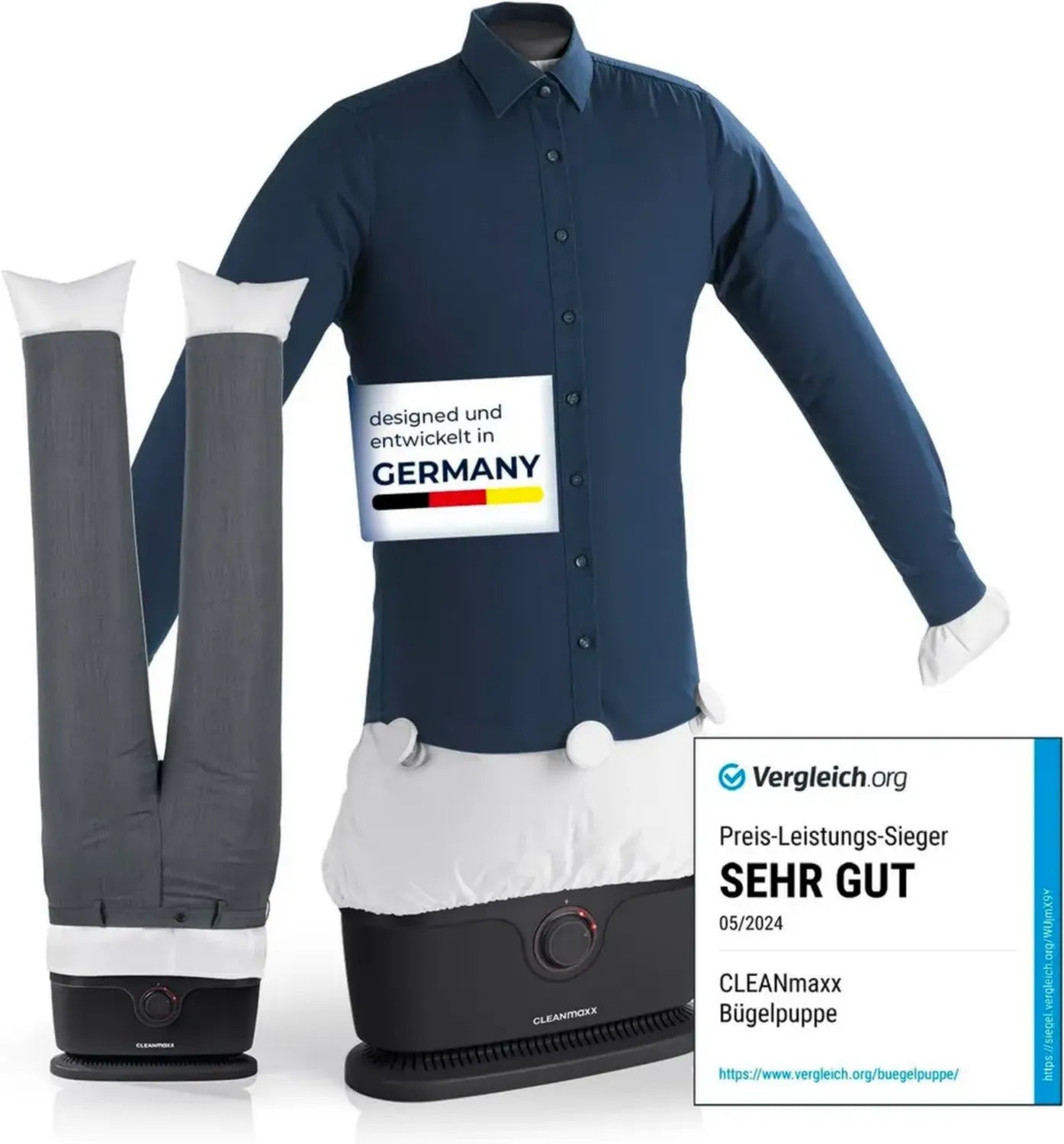 CLEANmaxx Hemdenbügler PRO mit Hosenaufsatz – Effizienter Bügelautomat für Hemden, Blusen und Hosen
