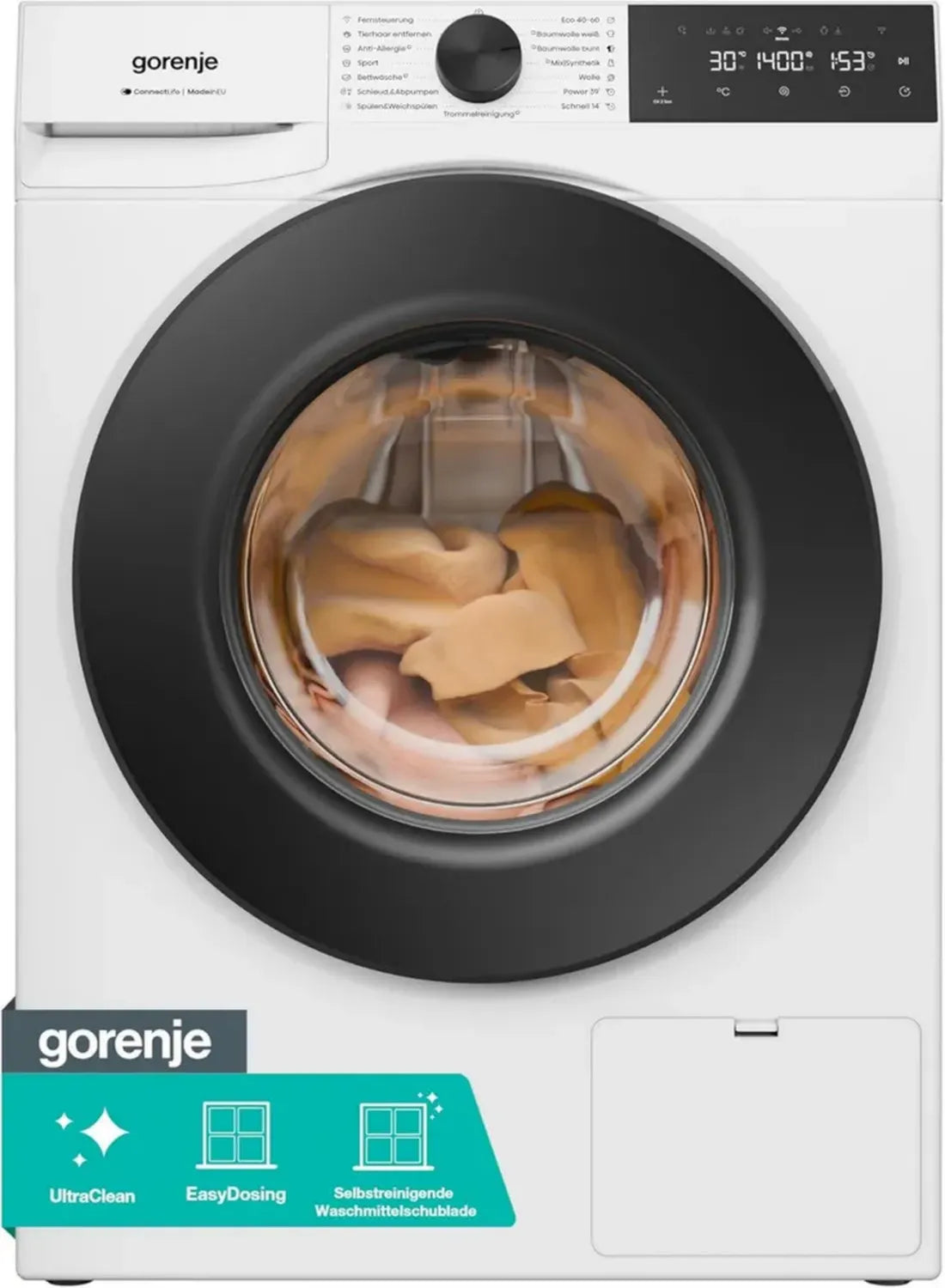 Gorenje WGAM484A Waschmaschine 8 kg, 1400 U/min, Dampffunktion, AquaStop, Inverter PowerDrive, energieeffizient, weiß