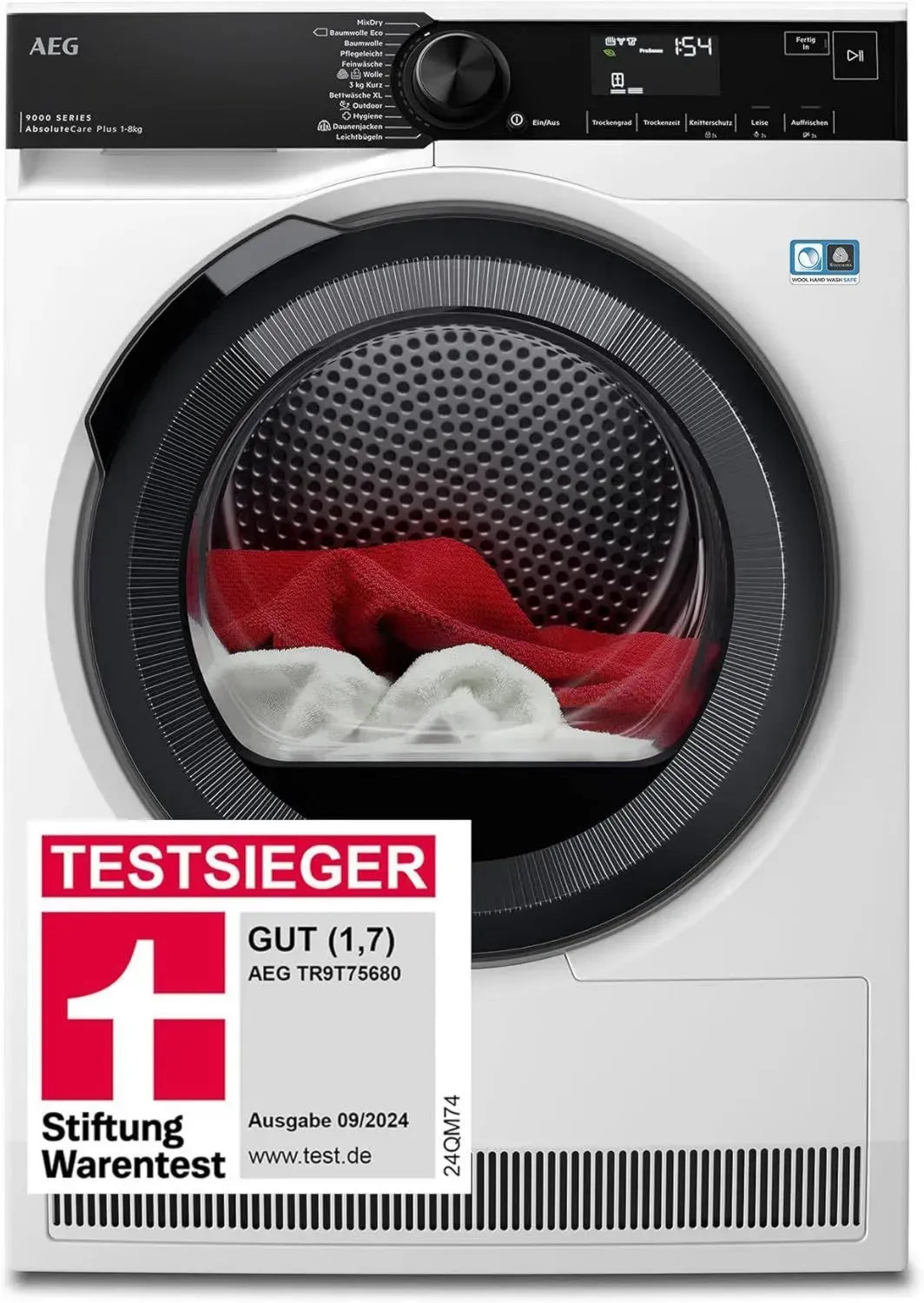 AEG Wärmepumpentrockner 8 kg, Serie 9000: Testsieger, 3D-Scan, Energiesparend, Trommelbeleuchtung