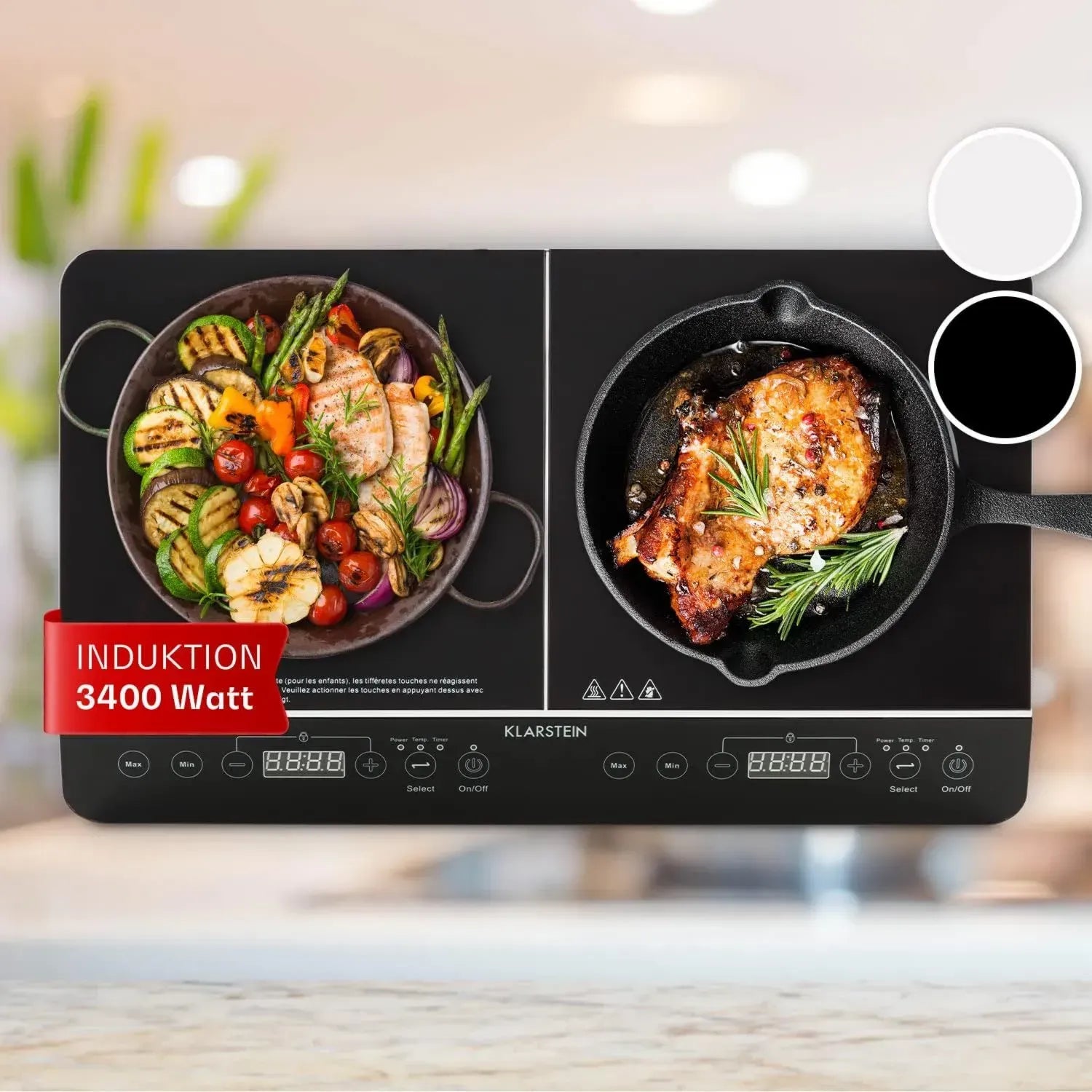 Klarstein VariCook Slim Induktionskochfeld - 3500W, 10 Leistungsstufen, Touch-Bedienung, Glasoberfläche, Timer, 240°C, Schwarz