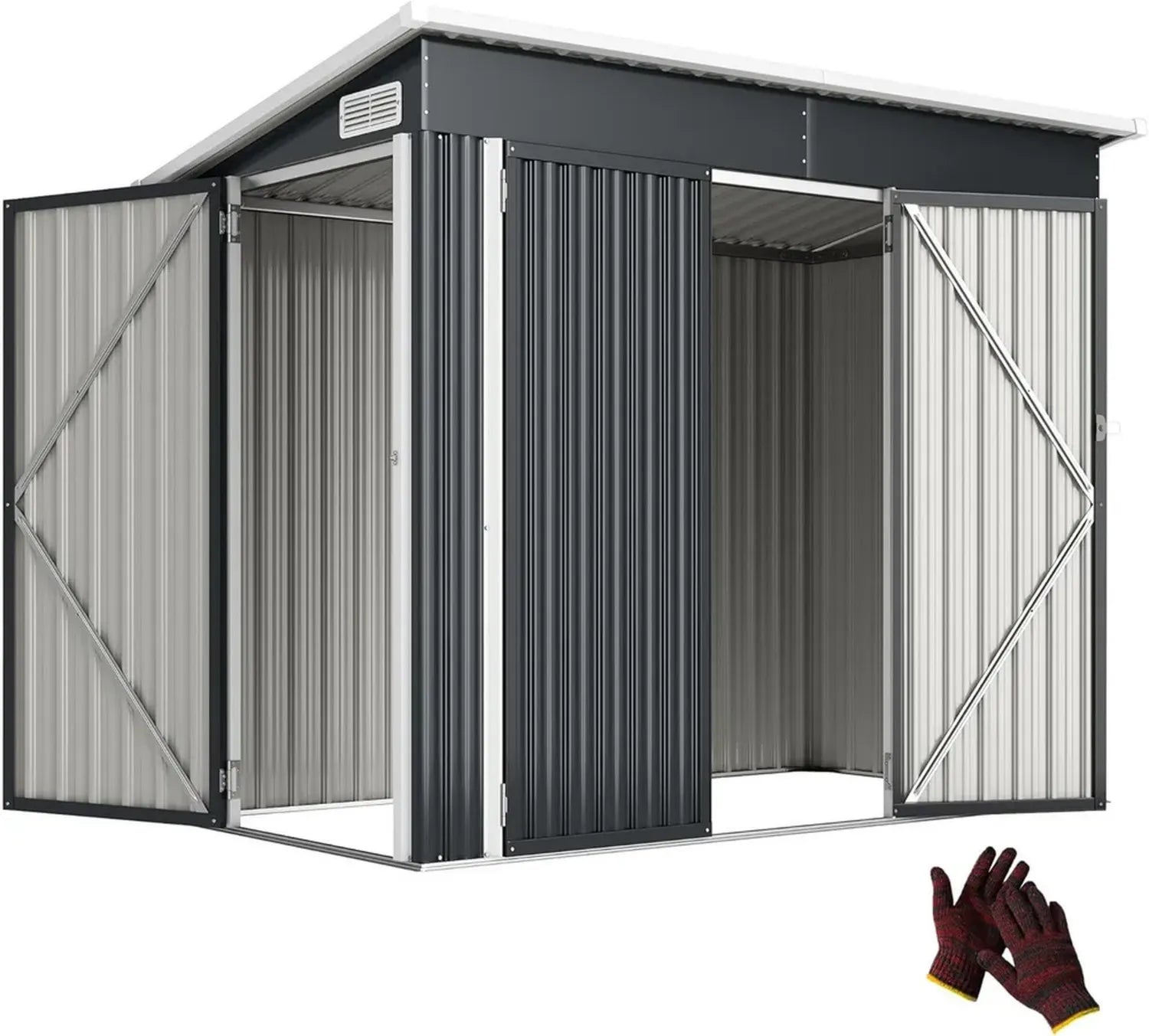 Outsunny Garten-Metallgerätehaus, wetterfester Schuppen mit Flachdach und 3 Türen, 234 x 132 x 185 cm
