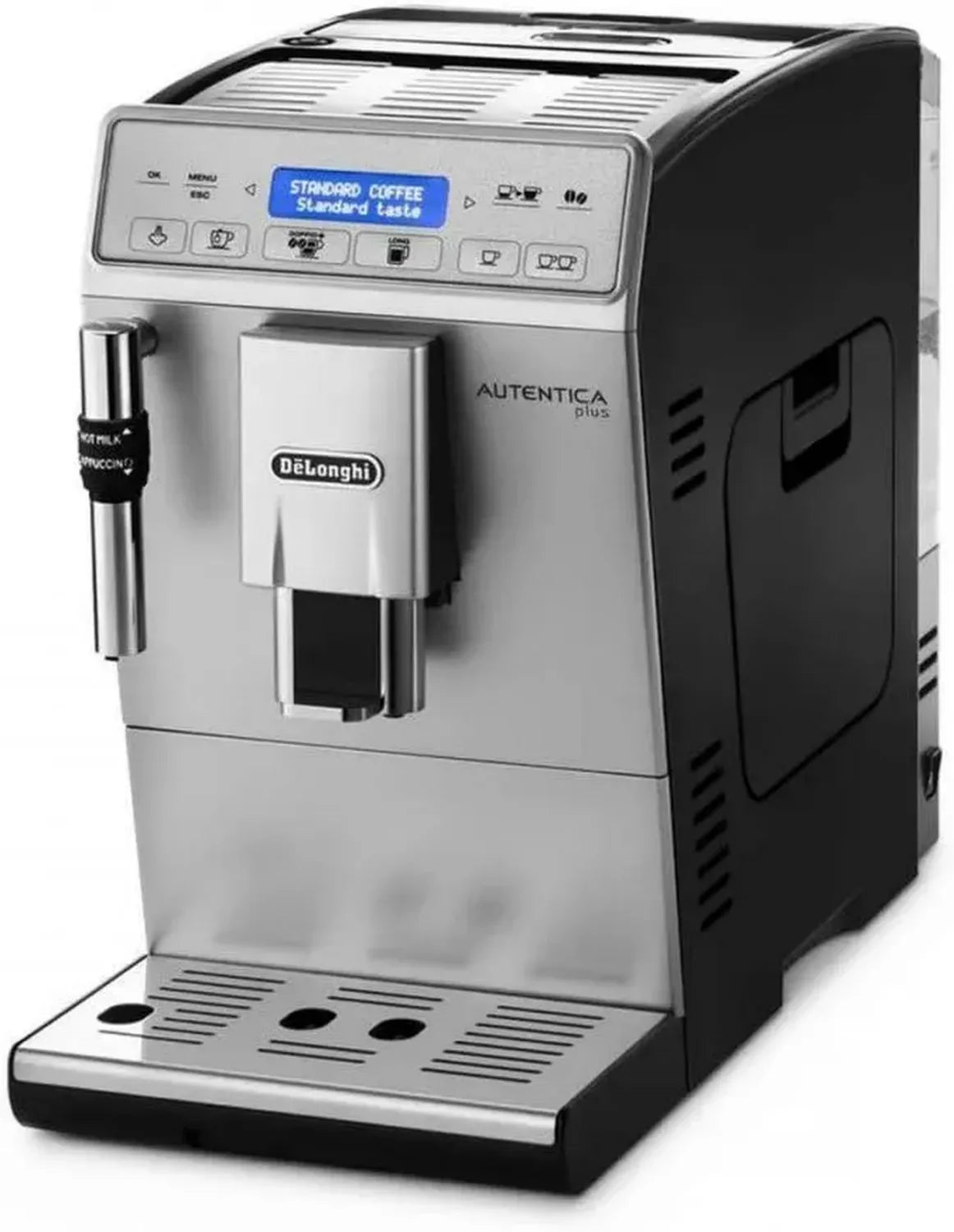 De'Longhi Autentica Plus Kaffeevollautomat mit Milchschaumdüse, 1450W, 1,4L, Silber/Schwarz