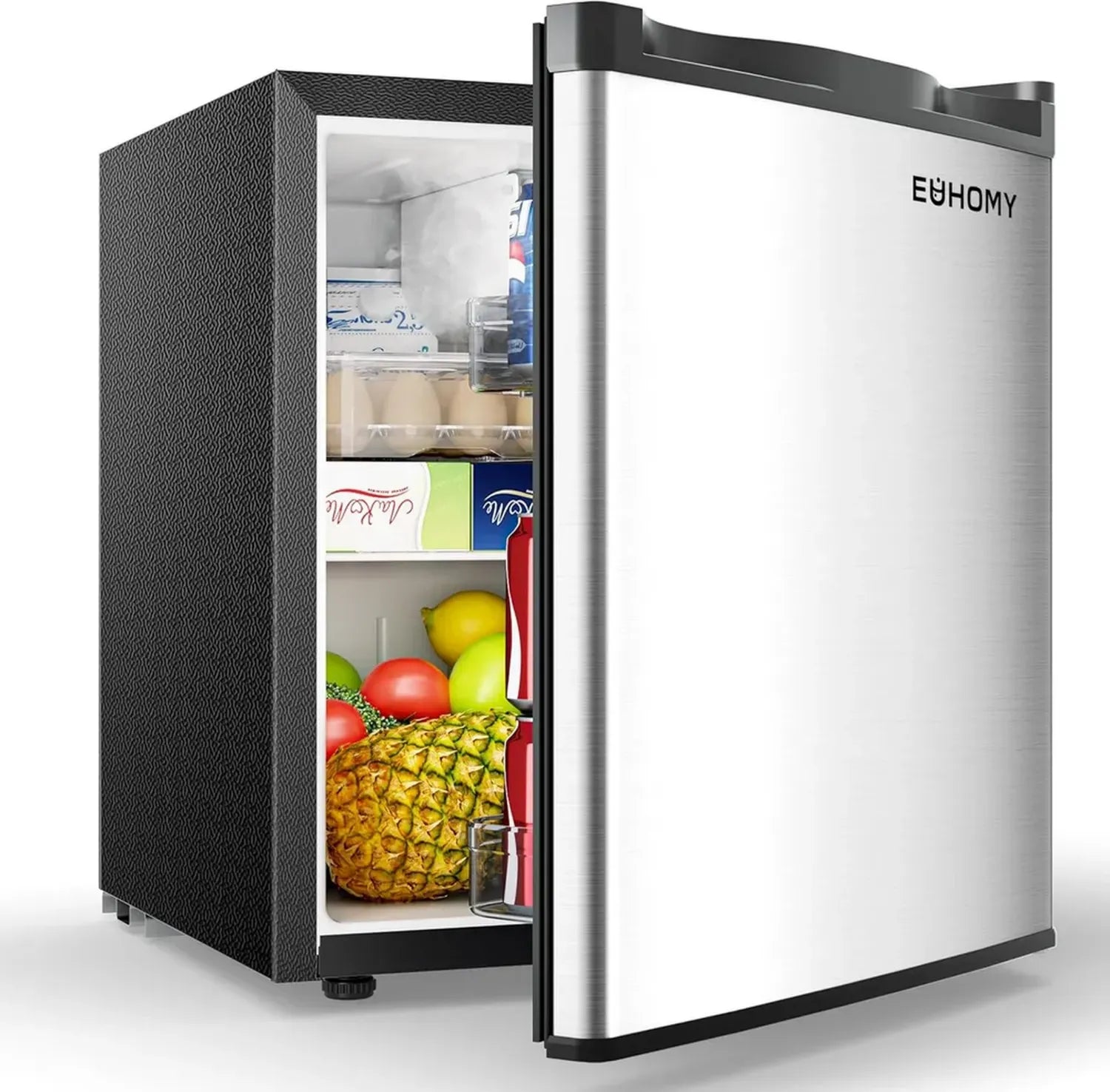 EUHOMY Kompakter Mini-Kühlschrank 46L, leiser Energiespar-Kühlschrank mit 7-stufigem Thermostat und reversibler Tür, ideal für Schlafzimmer und Büro, Silber