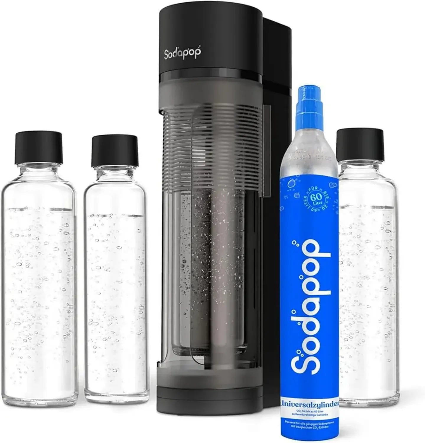 Sodapop Wassersprudler Logan Set mit 3 Glasflaschen und CO₂-Zylinder, Matt Schwarz