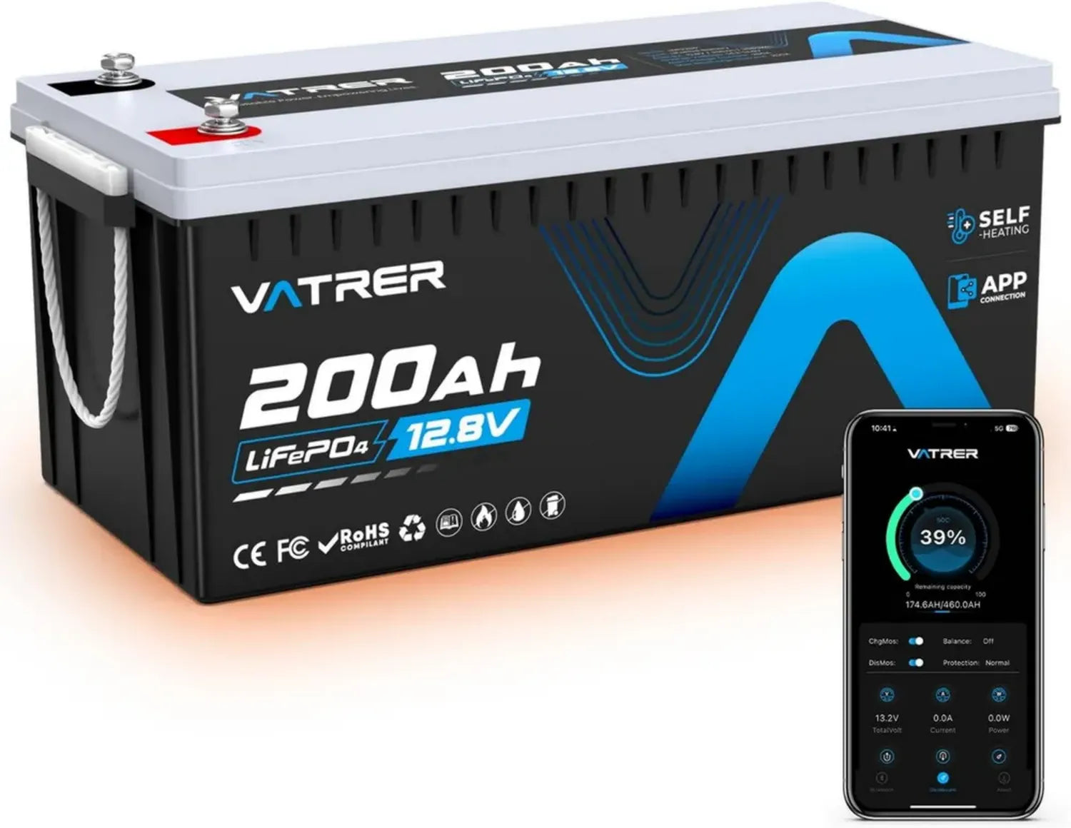 Selbstheizende 12V 200Ah LiFePO4 Batterie mit APP-Überwachung und 200A BMS für Wohnmobile