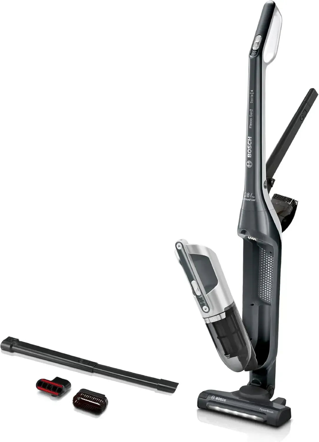 Bosch Flexxo Serie 4 2in1 Akku-Staubsauger, kabellos, hohe Leistung, LED-Düse, für alle Böden, dunkelgrau